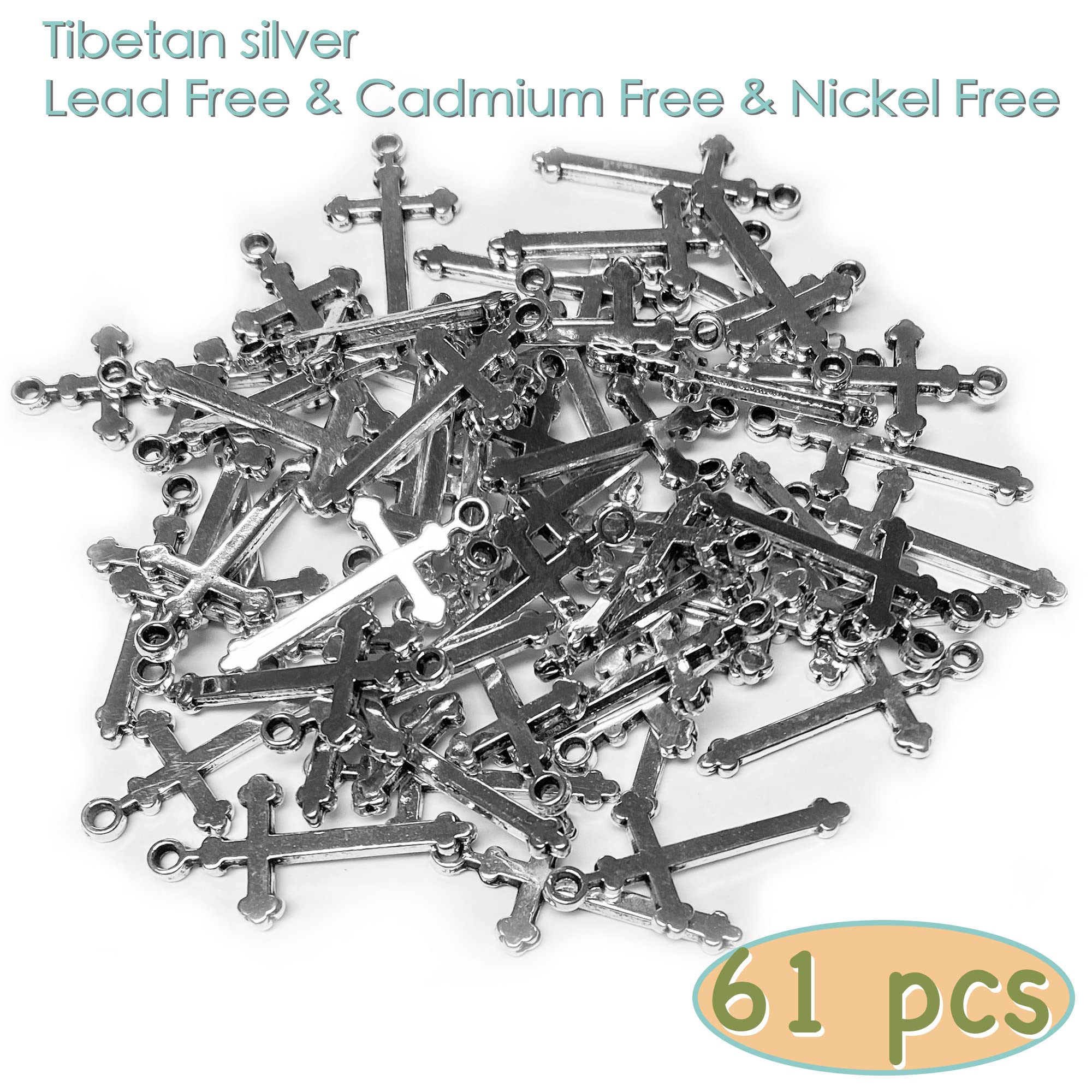 68-200pcs Mini Silver Cross Charms Bulk - 1 Inch Small Cross Pendants for Jewelry Making, Bracelet Crafts - Heather's CF Variety Beads for Men & Women (Perfect for DIY Jewelry, Scrapbooking & Gift Making)