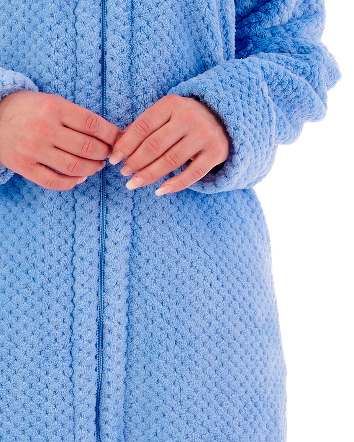 Slenderella Women's Soft Waffle Fleece Zip Up Bathrobe - Cozy Long Sleeve Dressing Gown for Spa, Lounge & Relaxation at Home