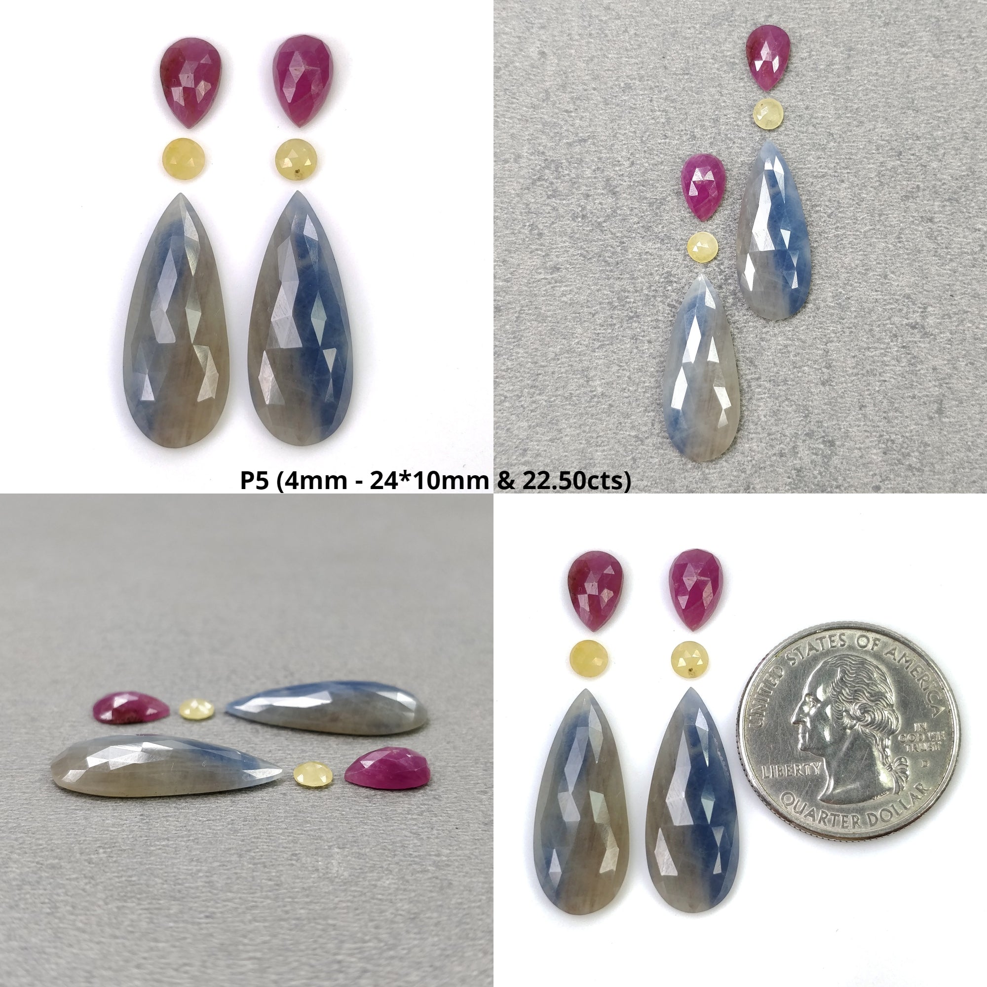 Natural Untreated Unheated Bi-Color Sapphire Gemstones - Rose & Step Cut Pear & Oval Shapes (4pc/6pc Sets) | Elegant Jewelry Making, Engagement Rings & Unique Gift Ideas