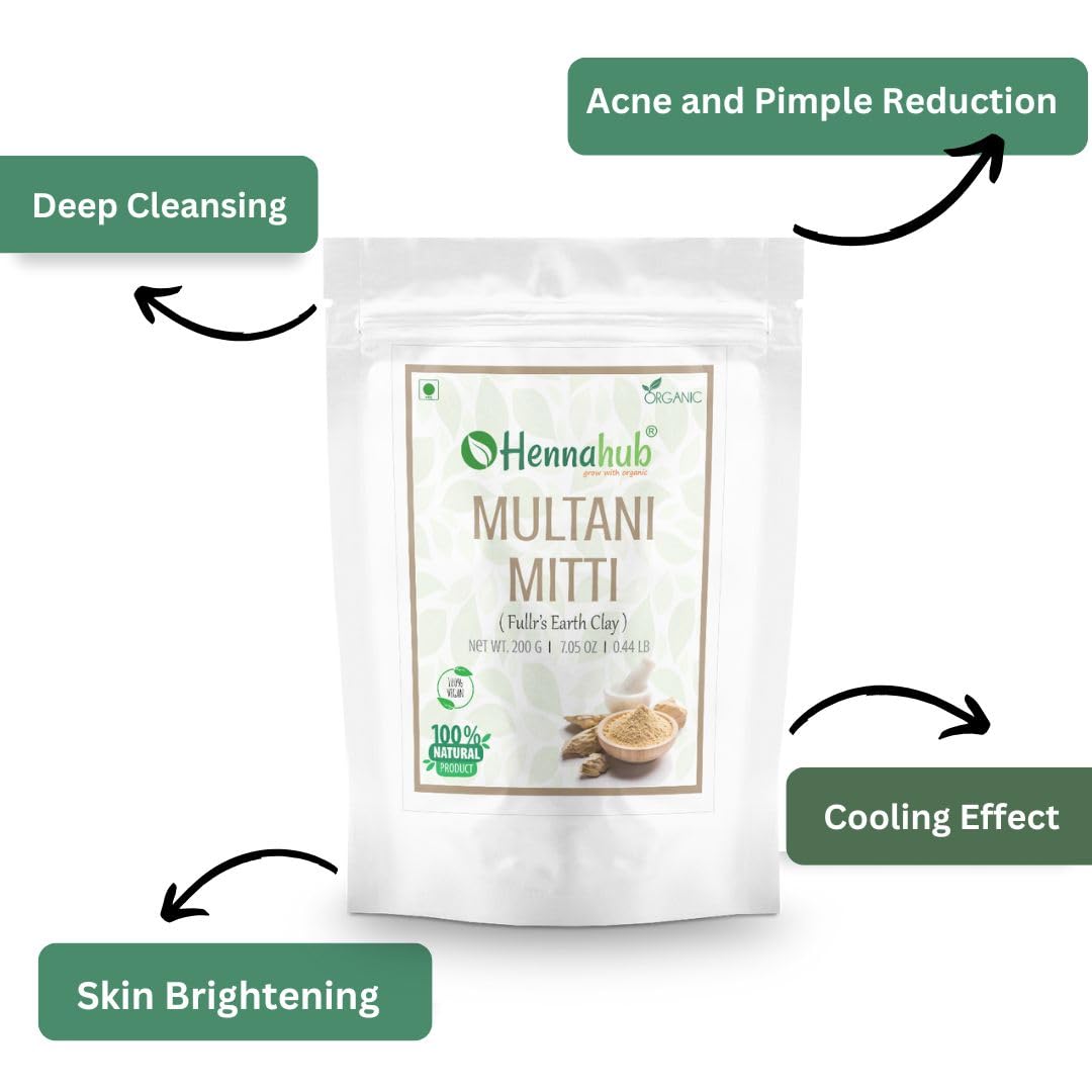 **HENNAHUB Pure Herbal Multani Mitti (Fuller's Earth) 1 KG - Natural Clay Face Mask with Rose Water 100ml for Glowing Skin - Perfect for Acne, Oil Control & Detox at Home**