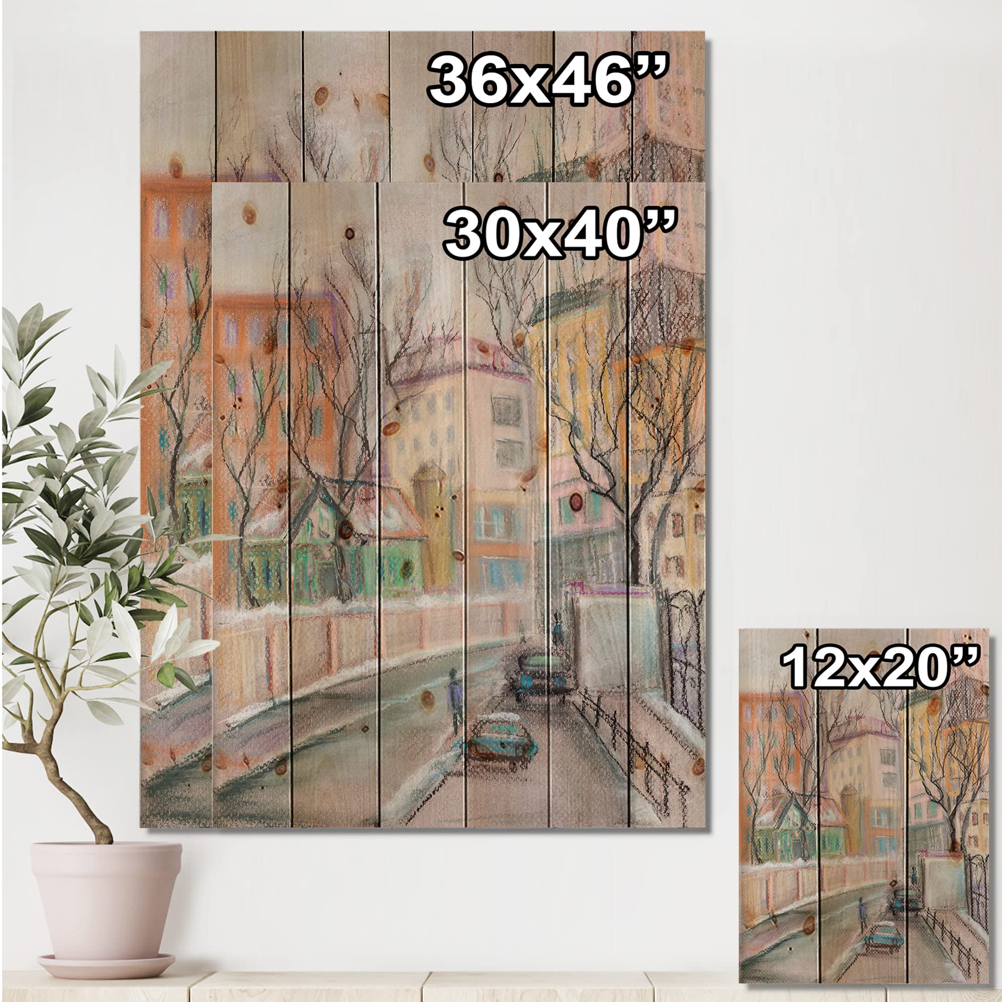DesignQ Lanes In Moscow City Traditional Wood Wall Decor - Beige Wood Wall Art with Large Cityscapes - Natural Pine Wood Wall Panels for Living Room, Bedroom & Office Decor