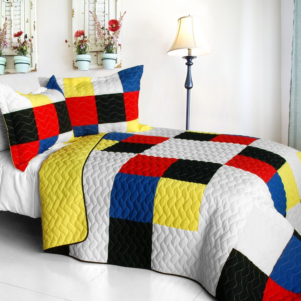 Smashing Patchwork Vermicelli-Quilted Bedding Set - Full/Queen Size Quilt Cover for Cozy Home Decor | Perfect for Master Bedroom, Guest Room & Dorm