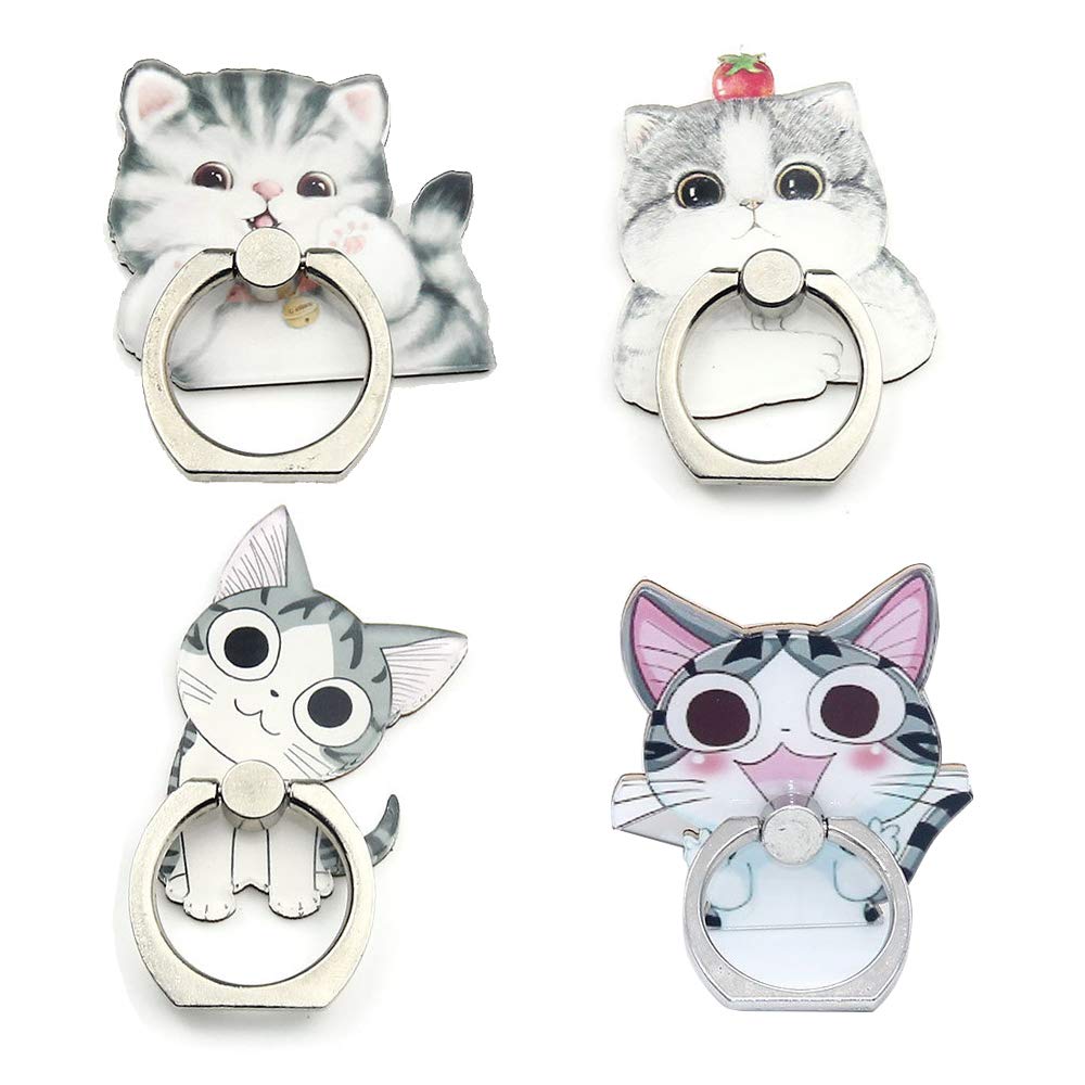 4Pcs Cute Animal Phone Ring Holder - 360° Rotatable Finger Grip Stand for Cellphones & Tablets (Dogs & Cats Design) | Perfect for Selfies, Video Calls & Hands-Free Viewing