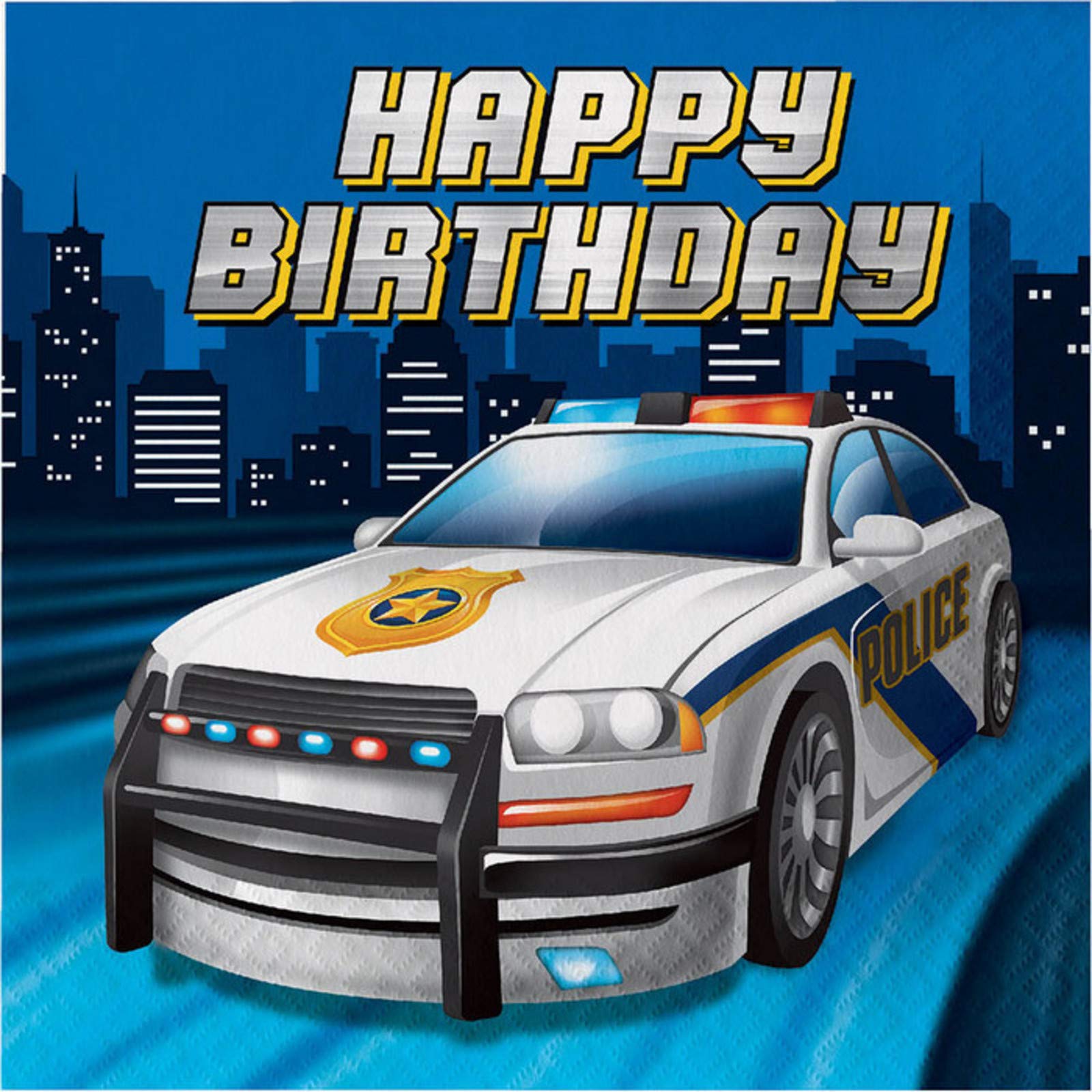 Happy Birthday Party Napkins for Police Theme - 16 Count - Perfect for Police Officer Birthday Celebrations, Office Parties & Themed Events