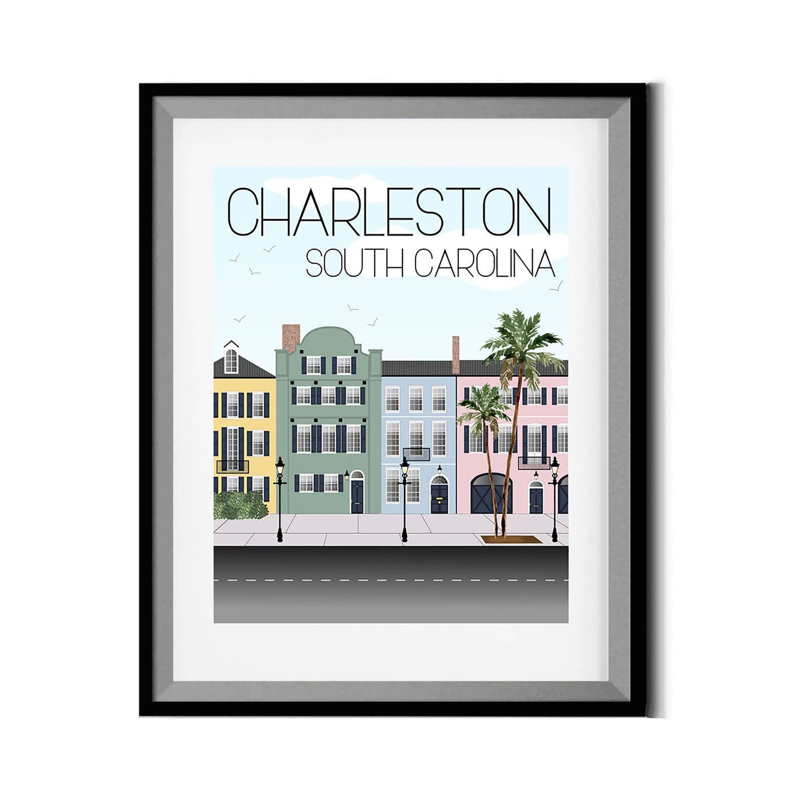 Vintage Sailboat Wall Art - 20x30 Inch Modern Canvas Print, Charleston Rainbow Row South Carolina Travel Decor, Teen Girl Bedroom Aesthetic | Perfect for Coastal, Nautical & Boho Room Themes