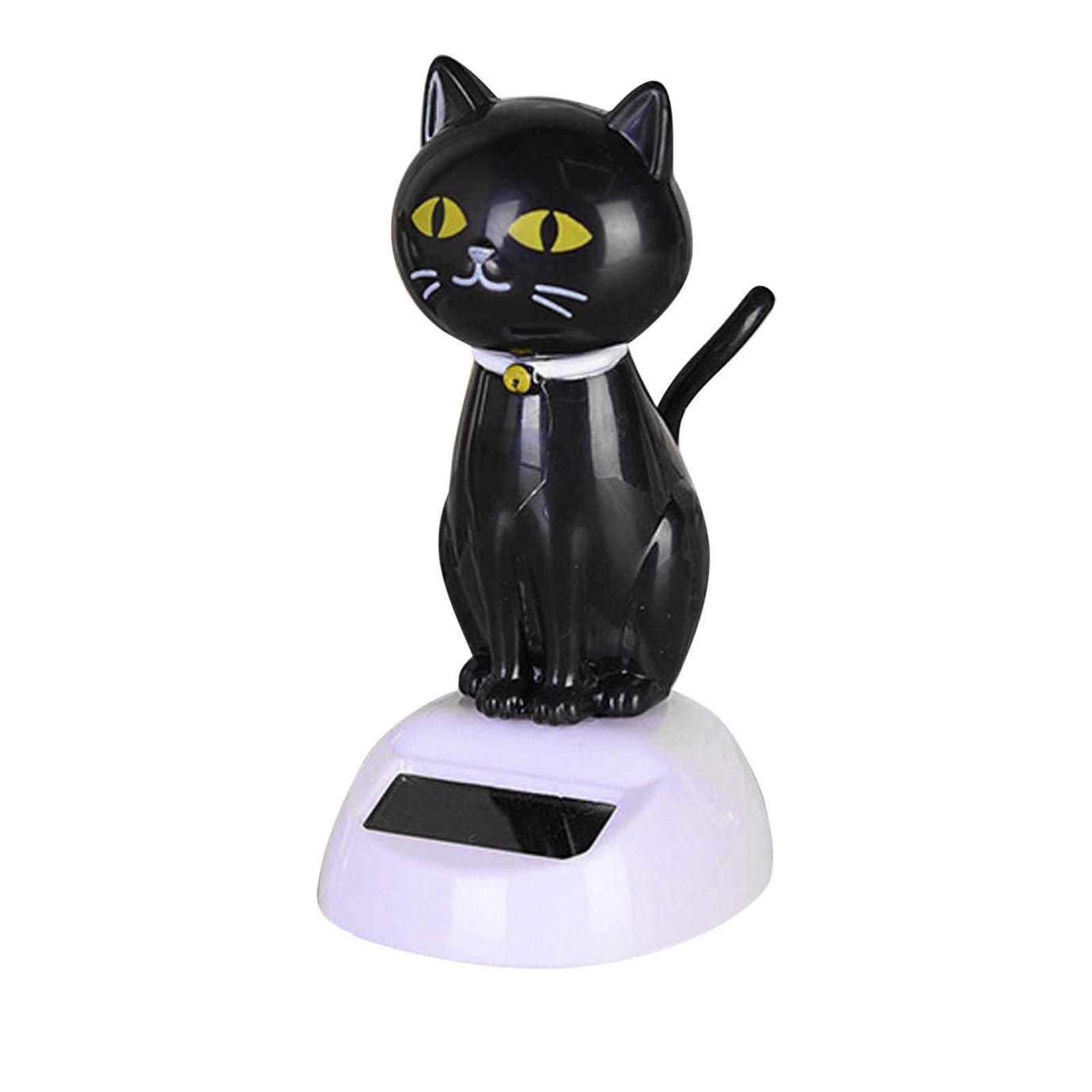 Solar Powered Dancing Cat Figurine - Cute Animated Bobble Head Kitten Toy with Automatic Head Shaking, Solar Panel Decor for Car Dashboard, Balcony & Home Interior (Garden, Office, Party Decoration)