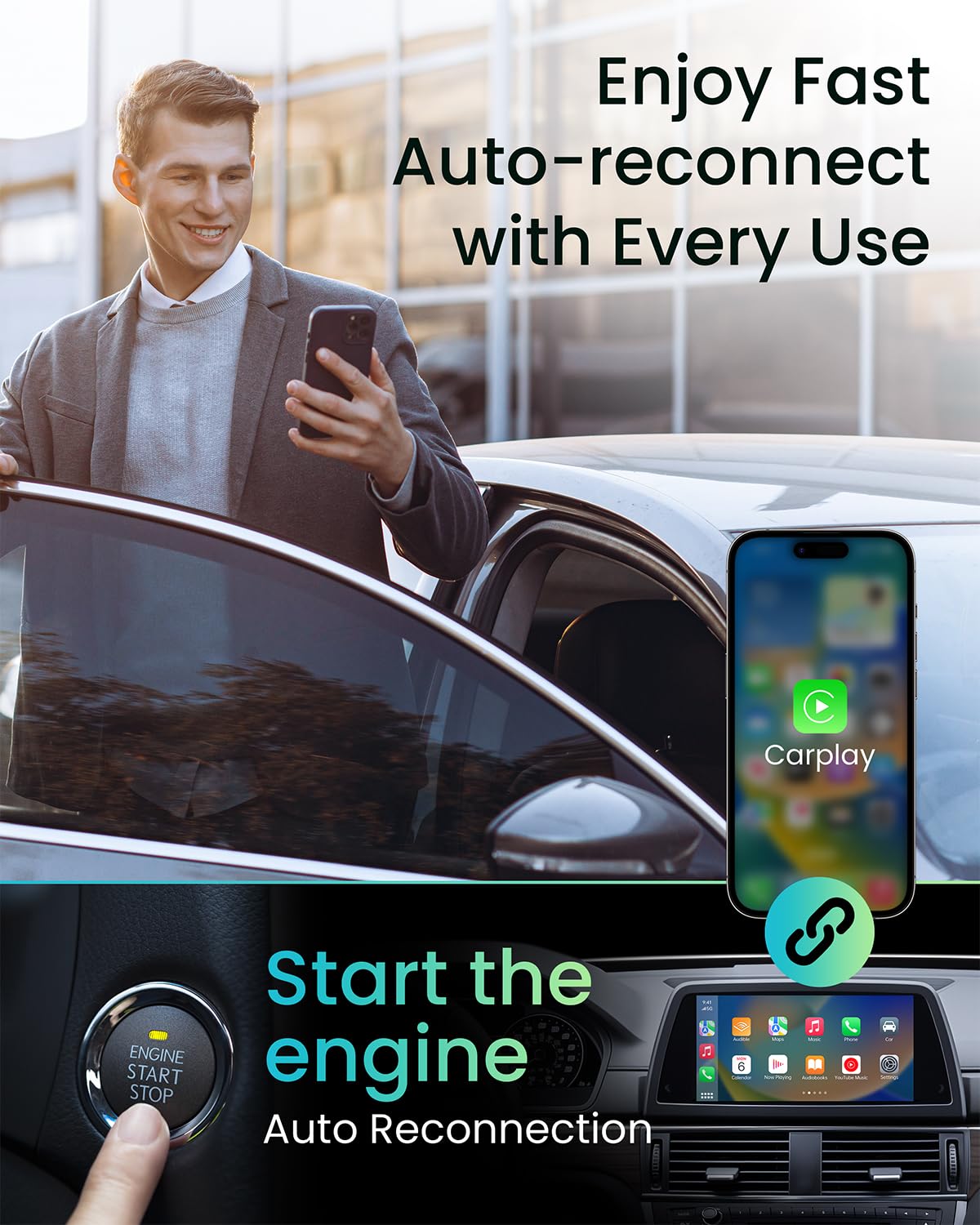 Wireless CarPlay Adapter for iPhone - Convert Wired to Wireless CarPlay Dongle (2015+ Cars, iOS 10+) - Plug & Play Bluetooth CarPlay Receiver for Seamless iPhone Connectivity - Perfect for Commuting, Road Trips & Hands-Free Driving