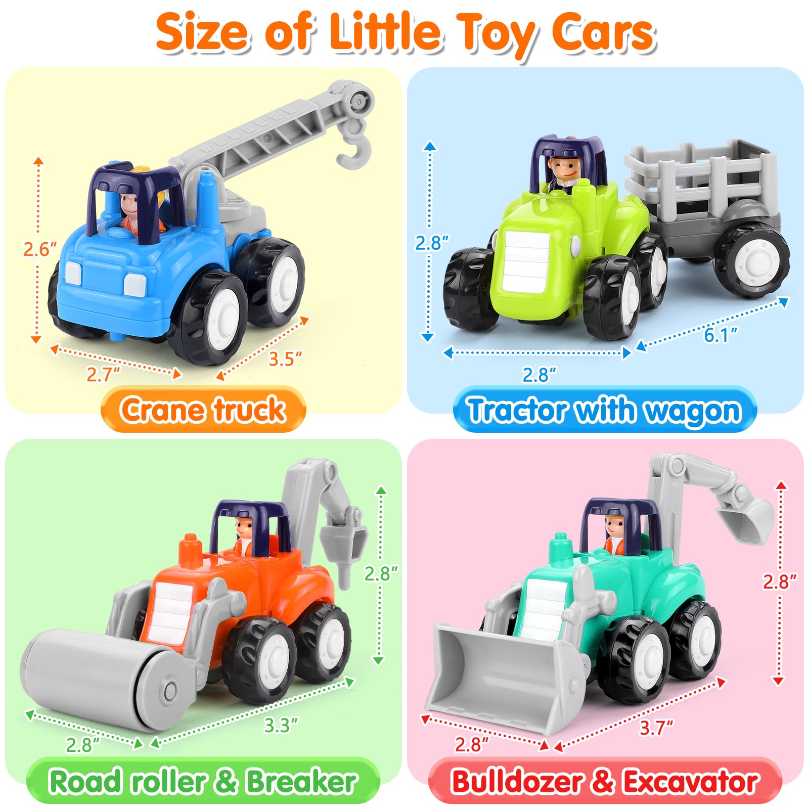 **Best Toy Cars for 1 Year Old Boys - 4PCS Inertia Push & Go Trucks, Construction Vehicles for Toddlers 12-18 Months | Early Learning Baby Toys & Gift Ideas for Birthdays & Playtime**