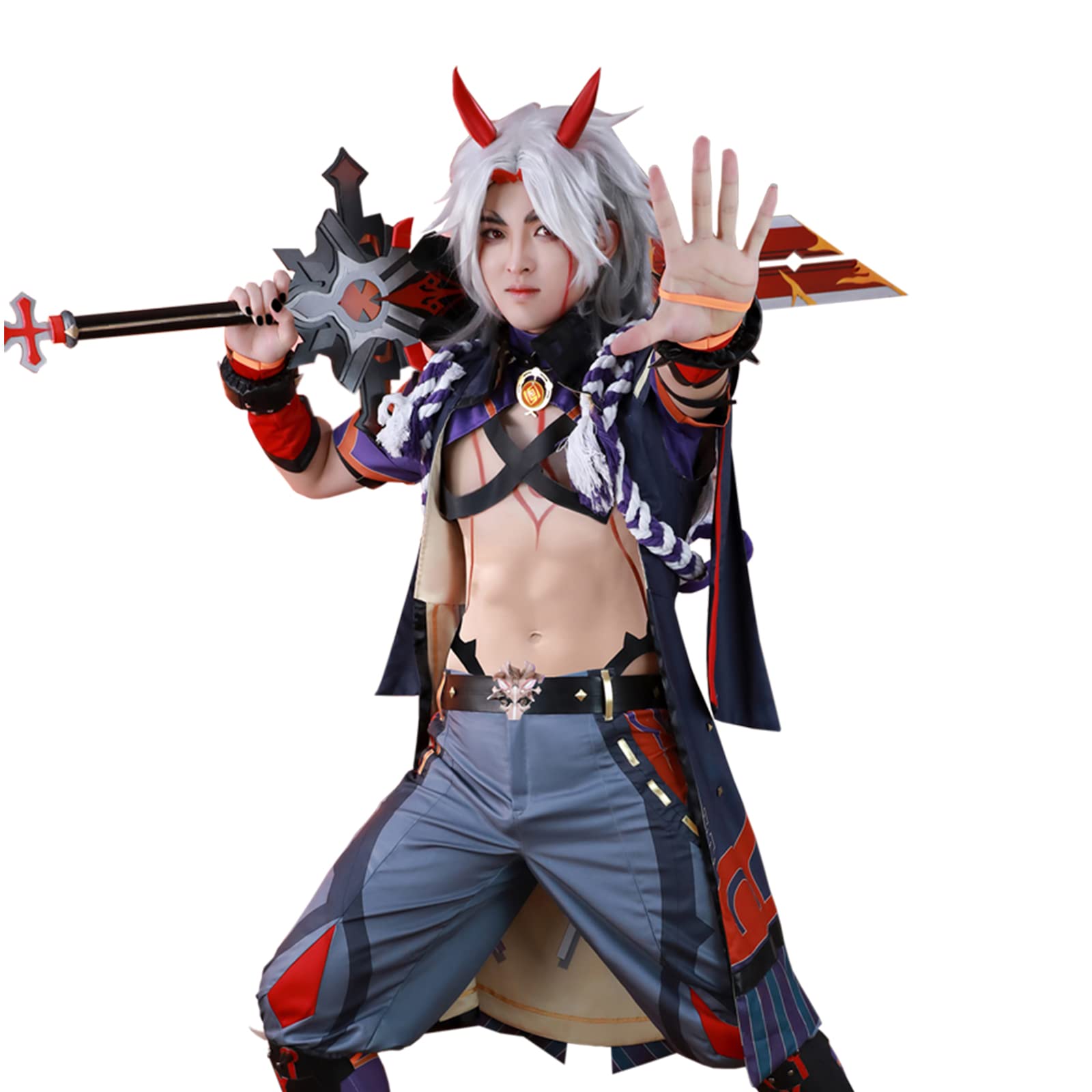 Premium Nuoqi Arataki Itto Cosplay Costume Full Set - XS Size | Official Genshin Impact Character Outfit for Conventions, Halloween & Anime Events