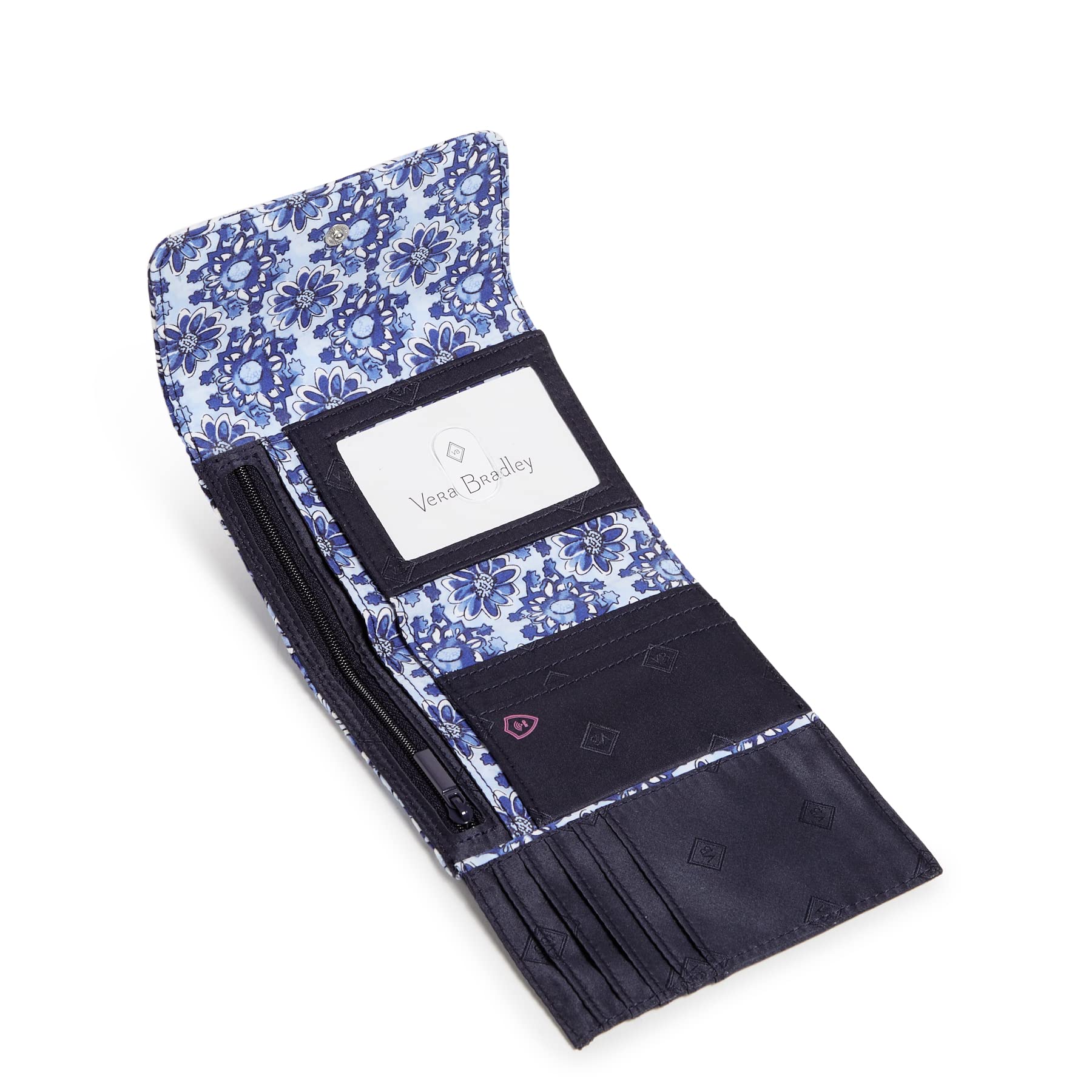 Vera Bradley RFID Blocking Cotton Riley Compact Wallet for Women - Stylish Small Wallet for Credit Cards, Cash & ID - Perfect for Travel, Shopping & Everyday Use