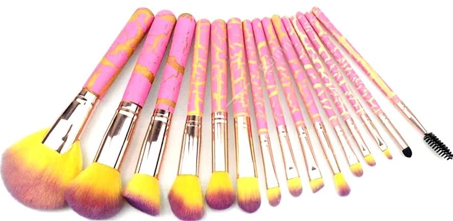 Premium Synthetic Makeup Brushes Set - 15 Pcs Foundation, Blending, Powder, Blush & Eyeshadow Brushes Kit for Women (Pink/Yellow) | Perfect for Daily Makeup, Professional Contouring & Travel Beauty Essentials