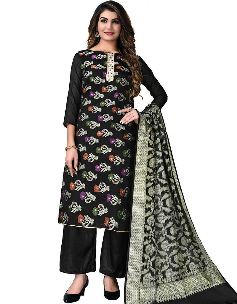 Elegant Black Banarasi Jacquard Palazzo Salwar Suits for Women - Traditional Indian Ethnic Wear for Weddings, Festivals & Special Occasions