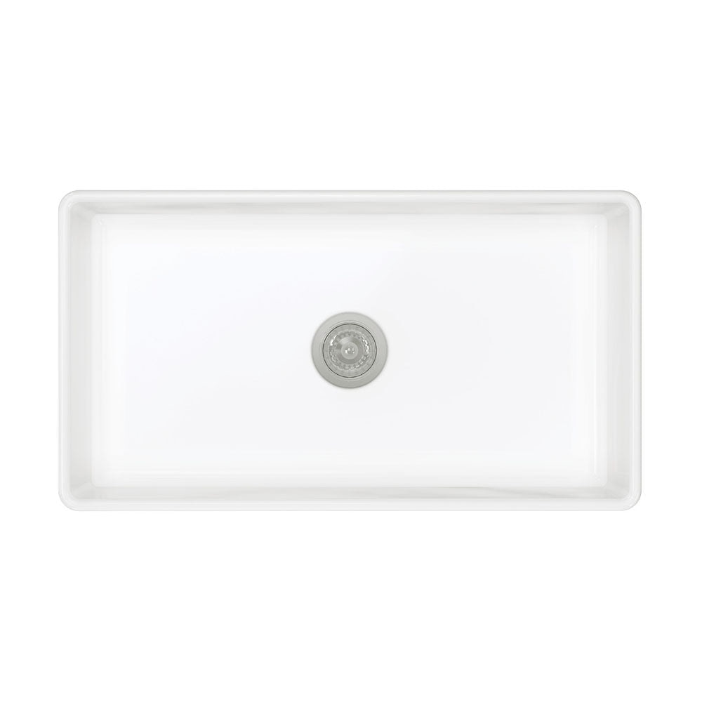 Fienza 68706 Olivia Large Single Butler Sink 33x18x10 Inches, White - Farmhouse Kitchen Sink for Modern & Traditional Homes