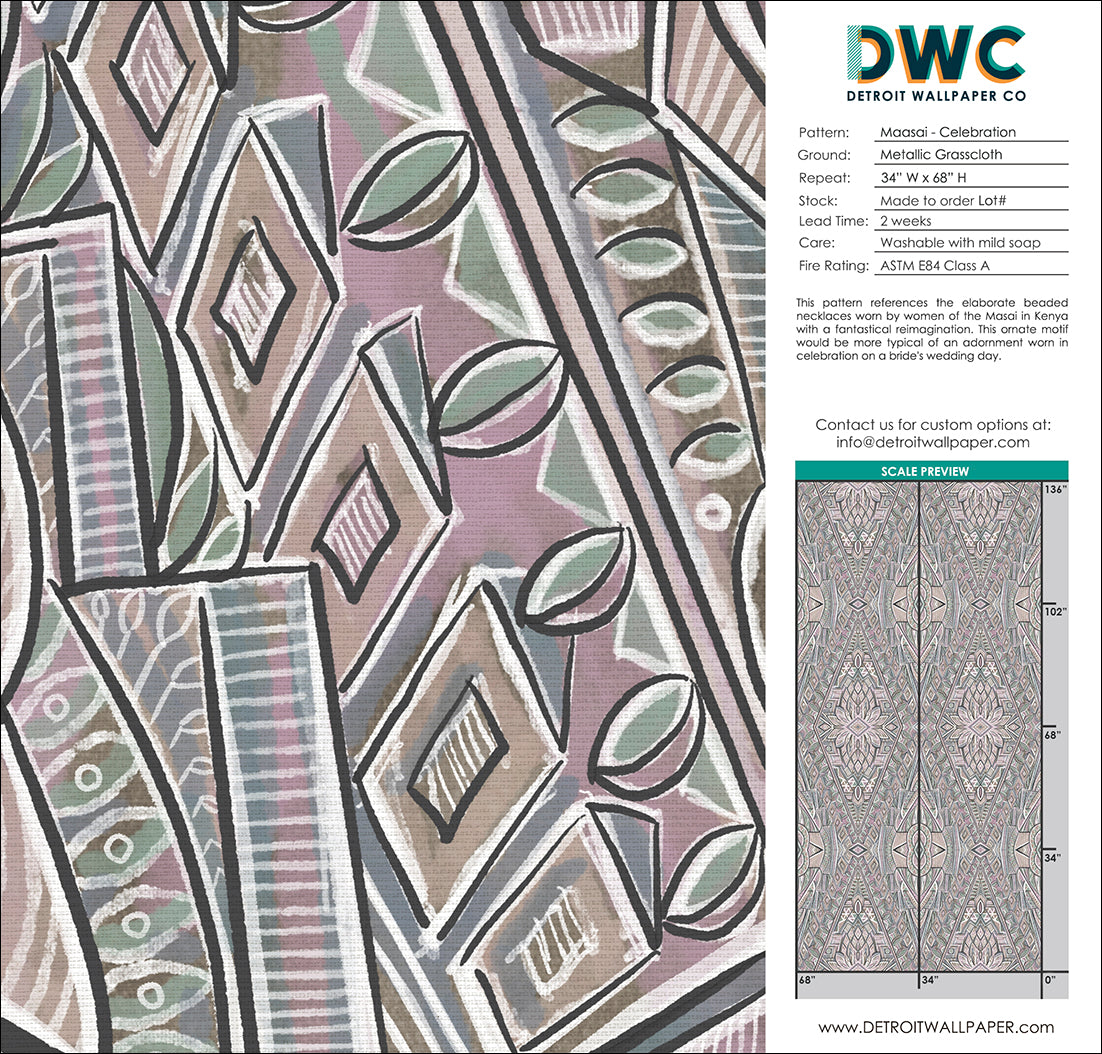 Maasai Celebration Grasscloth Wallpaper - Authentic African Tribal Design for Home Decor | Perfect for Living Room, Bedroom & Dining Room Accent Walls
