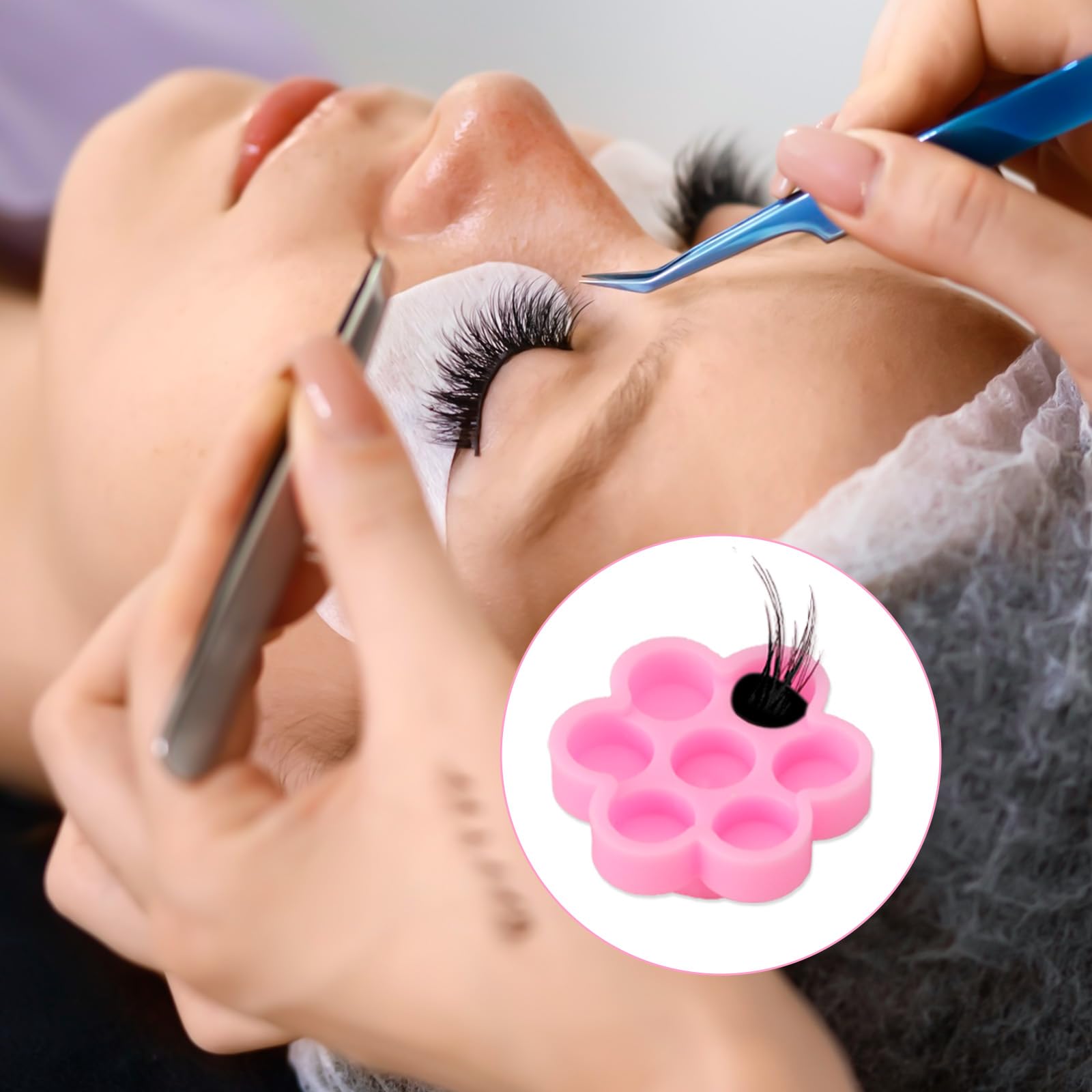 100 Pcs Lash Glue Holders & Flower Cups - Eyelash Extension Glue Trays & Rings - Professional Lash Extension Supplies for Women & Girls - Perfect for Salon, Home Use & DIY Eyelash Kits