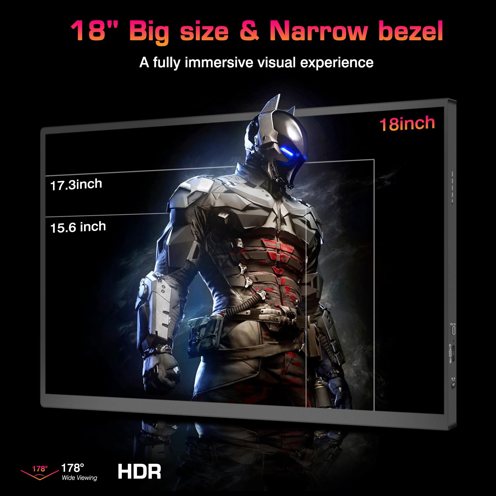 2K 144Hz Portable Monitor 18inch - 2560x1600 QHD IPS HDR Display, 100% sRGB, Ultra Slim Frameless Aluminum Alloy Case with VESA Mount - Perfect for Gaming, Work & Travel with Laptop, Phone & Game Devices