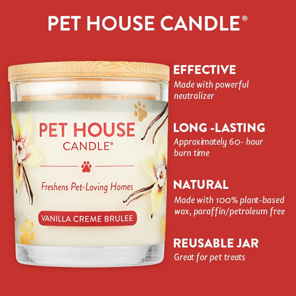 One Fur All Pet House Soy Candle - Clean Burning Vanilla Crème Brulee Scented Candle for Home | Long Lasting Pet Odor Eliminator | Perfect for Living Rooms, Bedrooms & Pet Areas