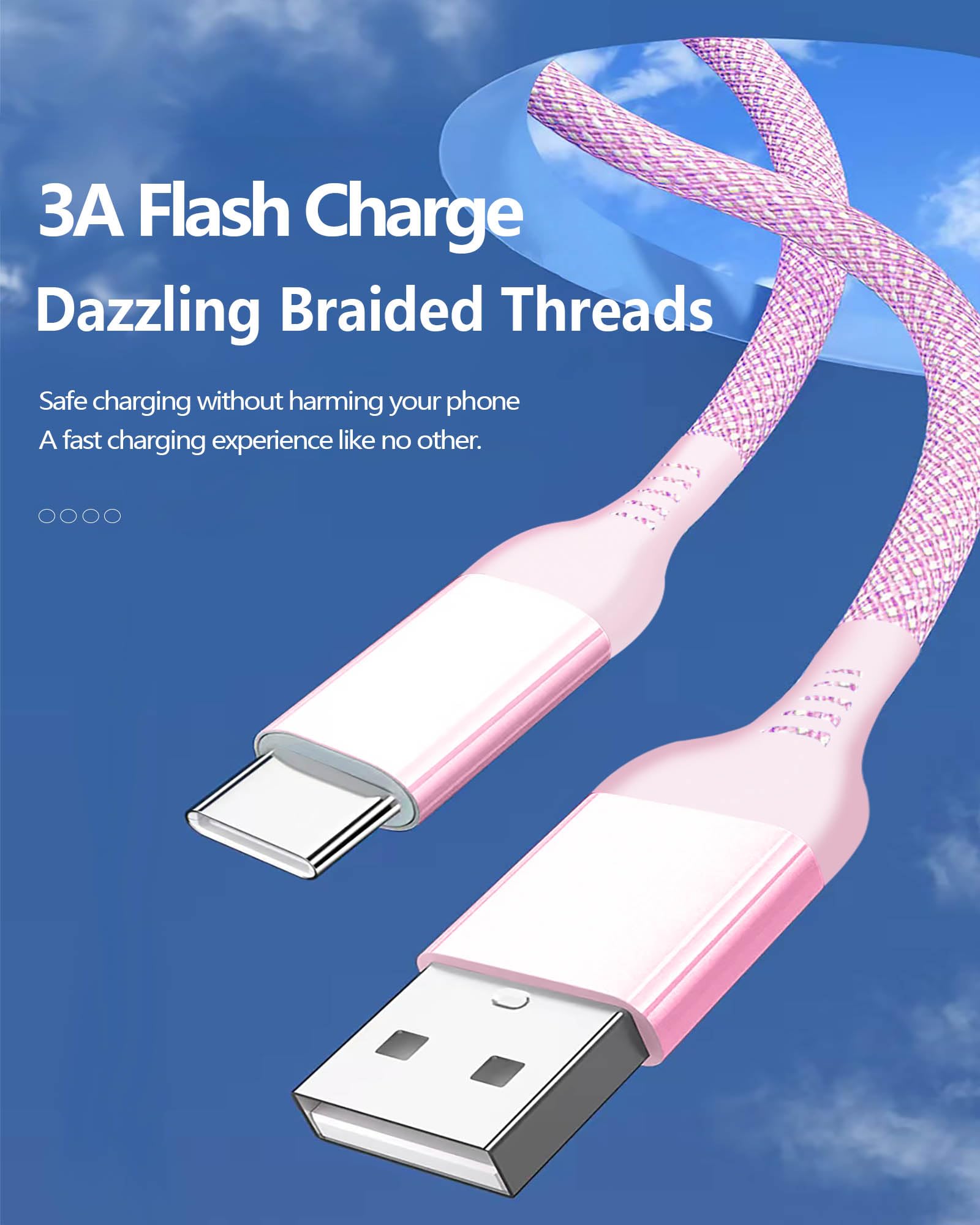 15FT USB C to USB A Fast Charging Cable - 1 Pack Extra Long Braided Cord for iPhone 15, PS5, Galaxy S23/S22/S21, Note 9 Plus, OnePlus 10 Pro, Nintendo Switch, Moto (Pink) - Perfect for Gaming, Travel & Home Charging