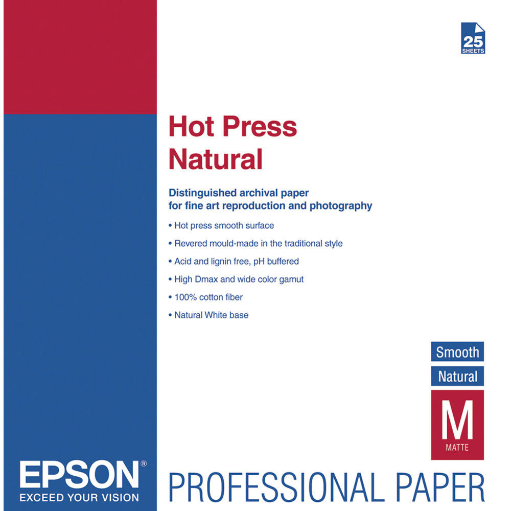 Epson Hot Press Natural Smooth Paper 17x22 Inches - 25 Sheets Pack - Premium Watercolor Paper for Artists, Painting & Calligraphy - Ideal for Watercolor, Gouache & Ink Art Projects