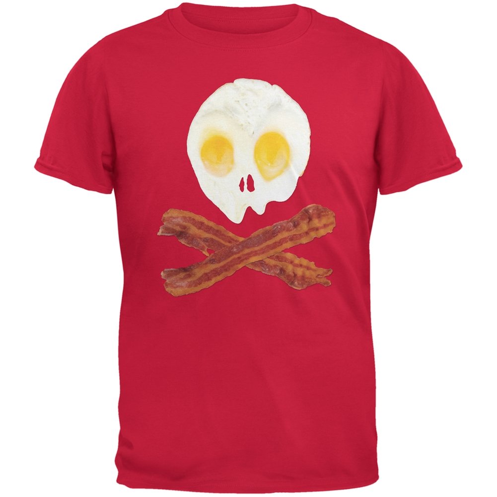 Skull and Crossbones Red Youth T-Shirt with Eggs & Bacon Print - Cool Graphic Tees for Boys, Halloween Costume, Pirate Theme Party Outfit