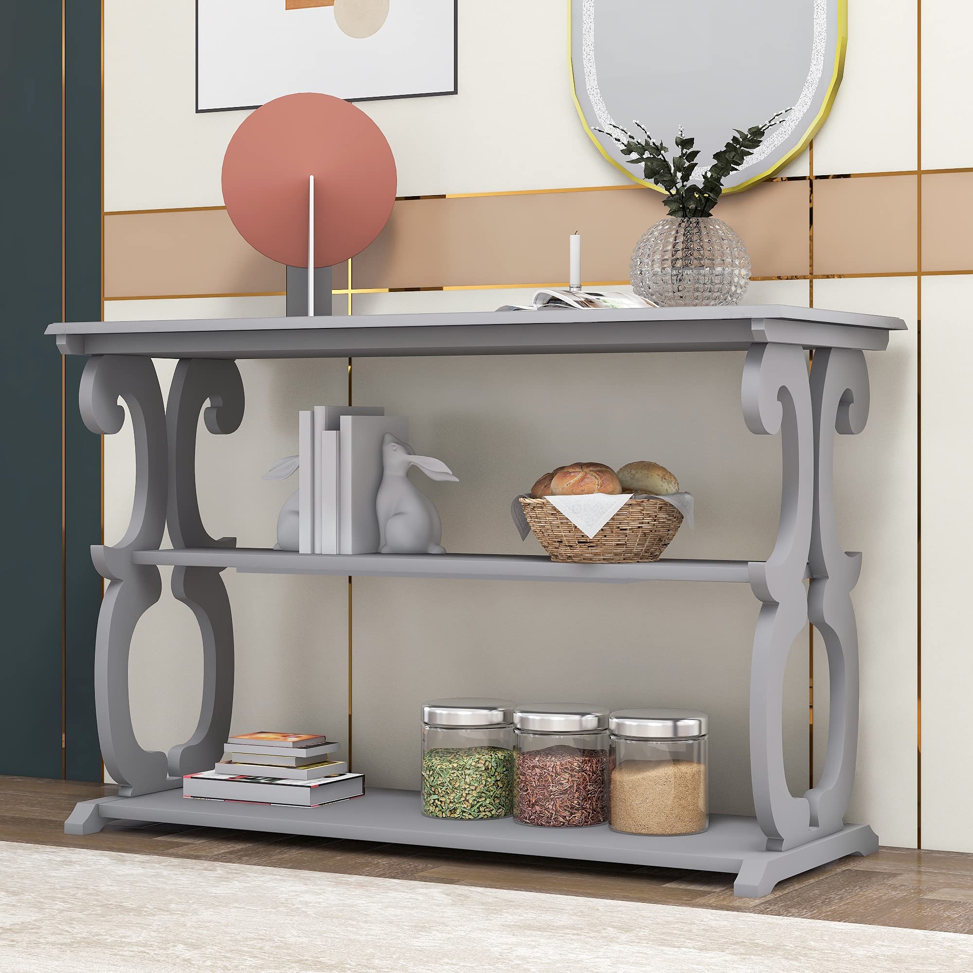 Merax 3-Tier Wooden Console Table with Open Storage Shelves - Entryway Table, Hallway Sideboard, Living Room Sofa Table - Perfect for Small Spaces, Home Decor & Organization