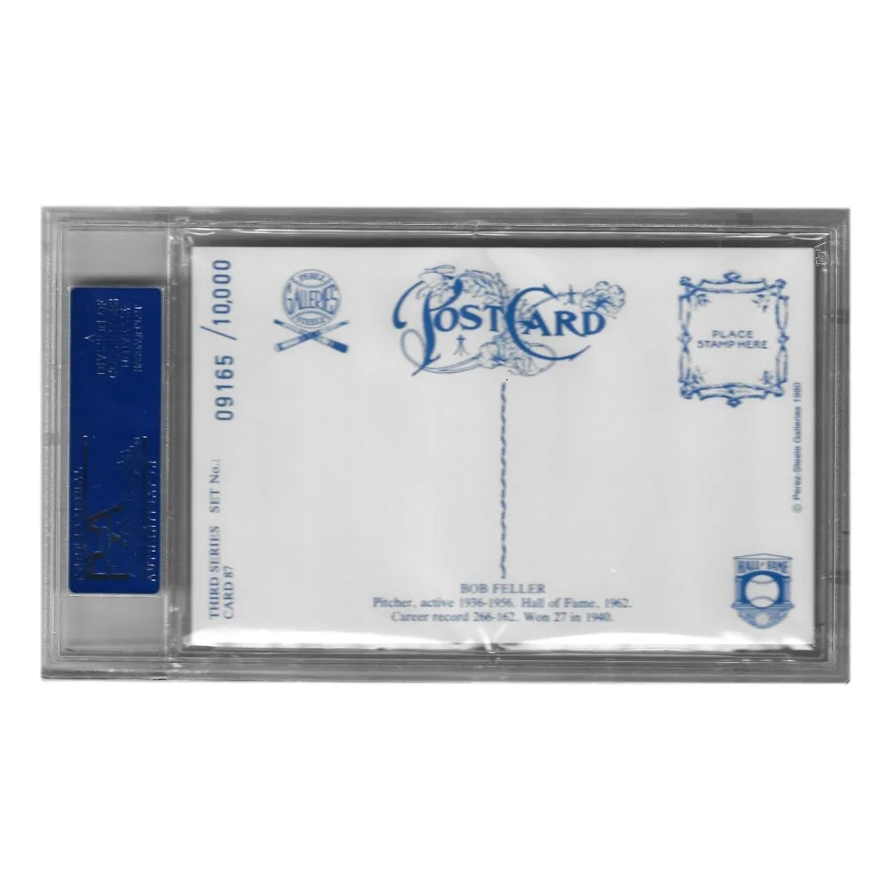 Bob Feller Autographed 1980 Perez Steele #87 Postcard with PSA COA - Cleveland Indians Memorabilia for Collectors and Baseball Fans - Perfect for Display in Home, Office, or Sports Memorabilia Collection