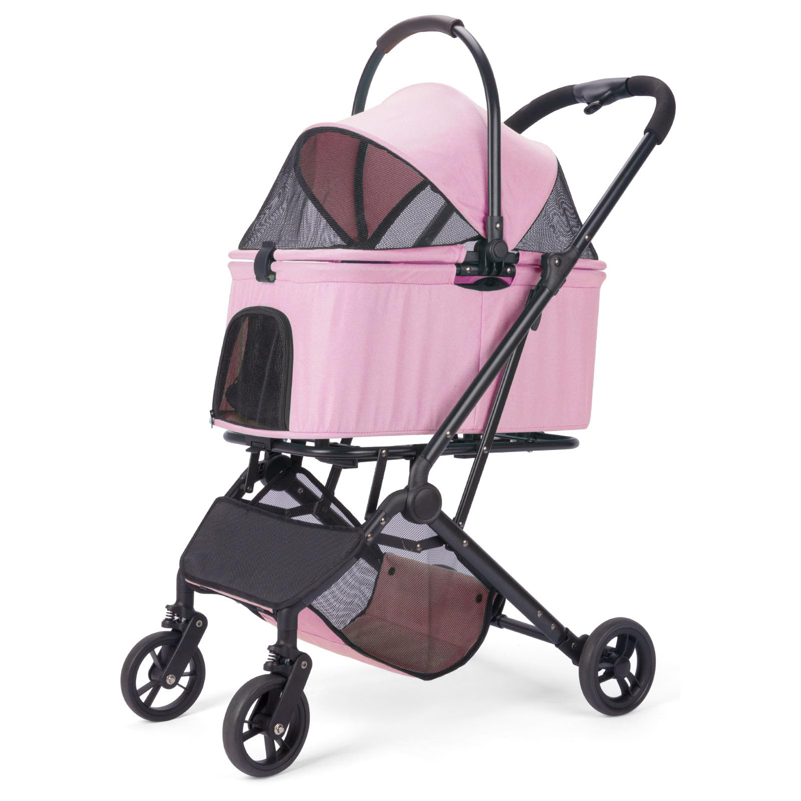 **Wedyvko 3-in-1 Dog Stroller for Medium Dogs – Upgraded Shock-Absorbing Frame, Zipperless Entry, Storage Basket & Pouch – Includes Dog Poop Bags & Dispenser – Perfect for Walks, Travel & Shopping (Pink)**