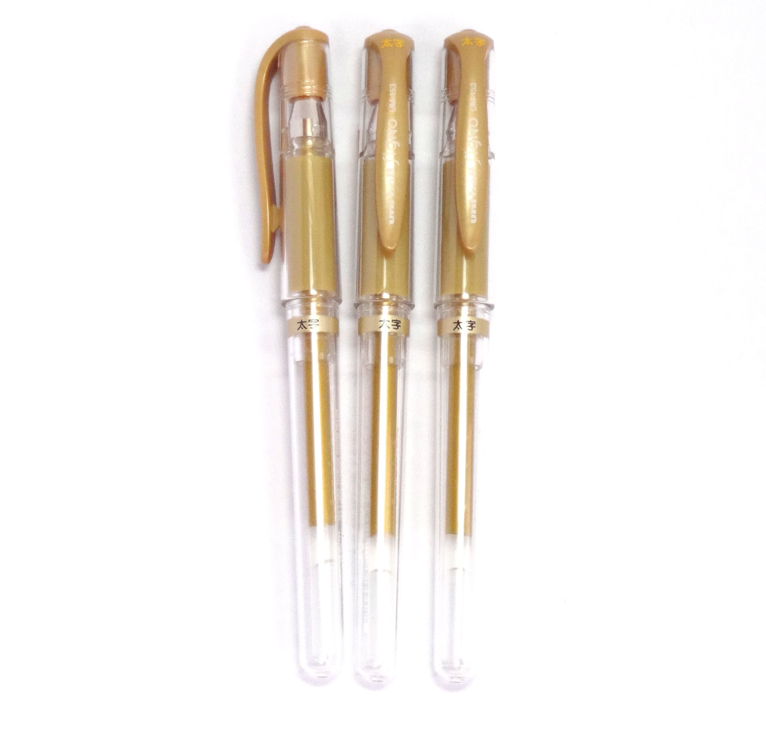 Uni-Ball Signo Broad Point Gel Impact Pen - 1.0mm Gold Ink Gel Pens (3-Pack) | Japan Import | Smooth Writing for Journals, Art Projects & Office Use