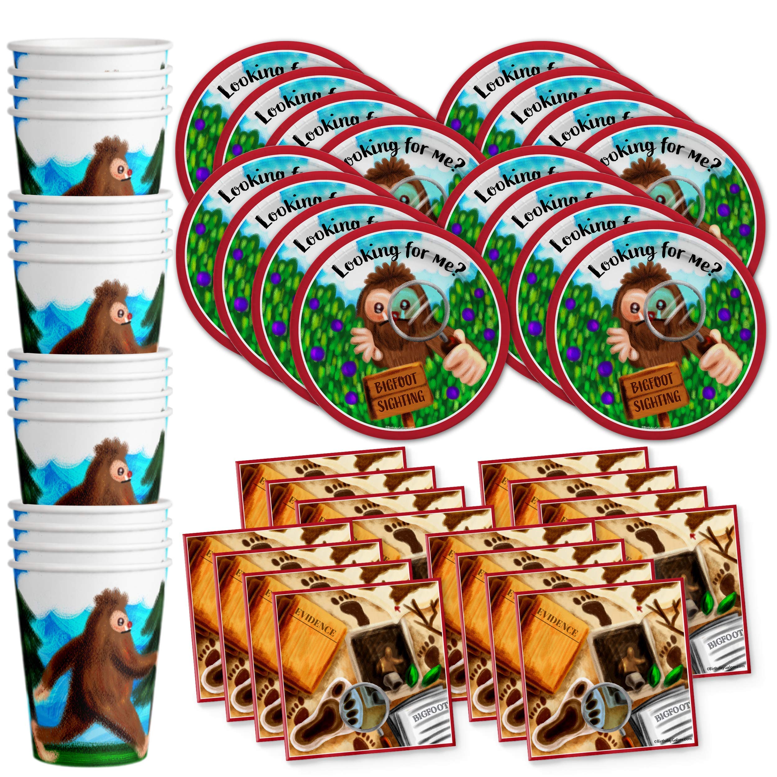Bigfoot Themed Birthday Party Supplies Set - 16-Piece Tableware Kit with Plates, Napkins & Cups for Kids' Outdoor Adventure Party Decorations