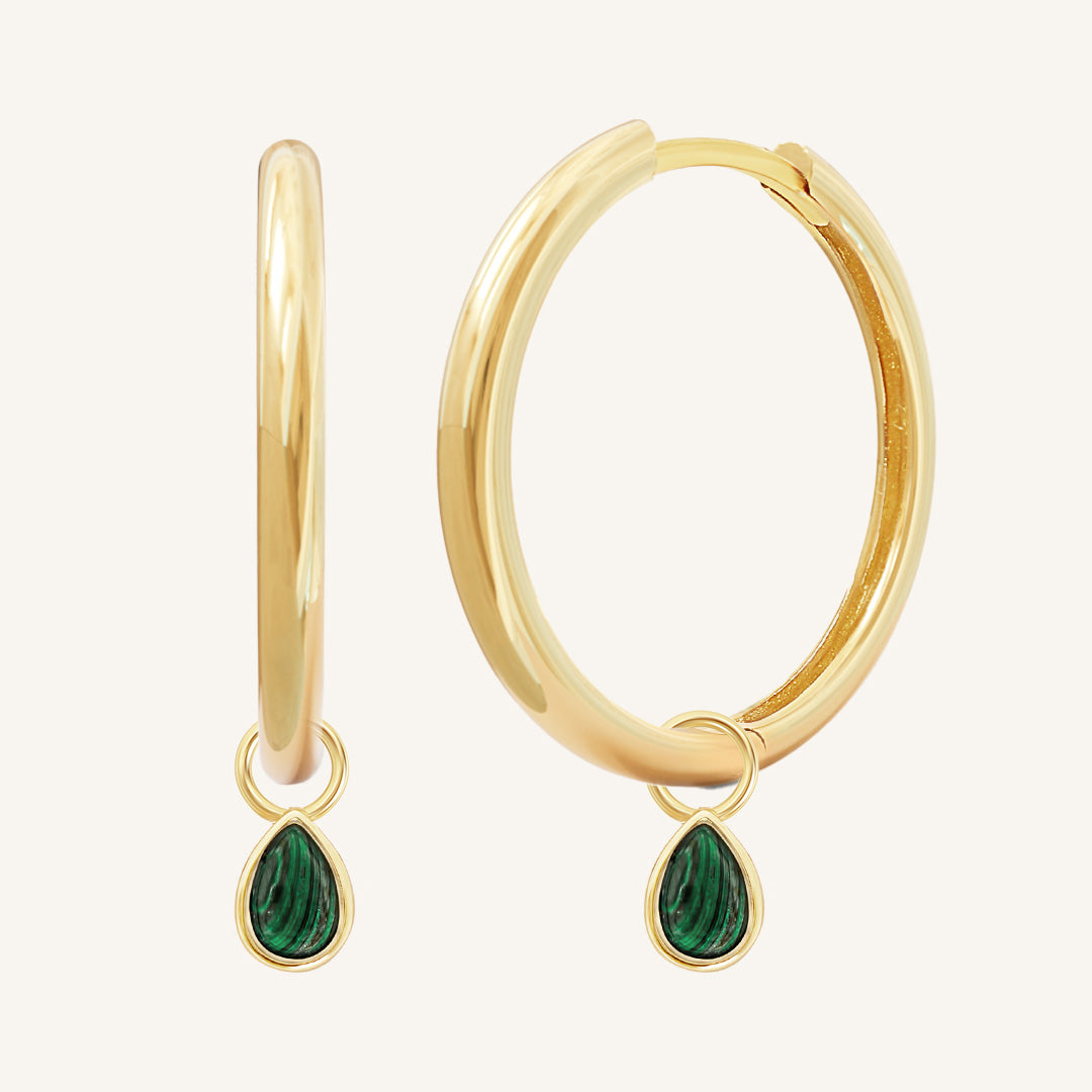 Malachite Trove Charm Hoops - Elegant Green Gemstone Earrings for Women | Perfect for Boho, Hippie & Festival Fashion