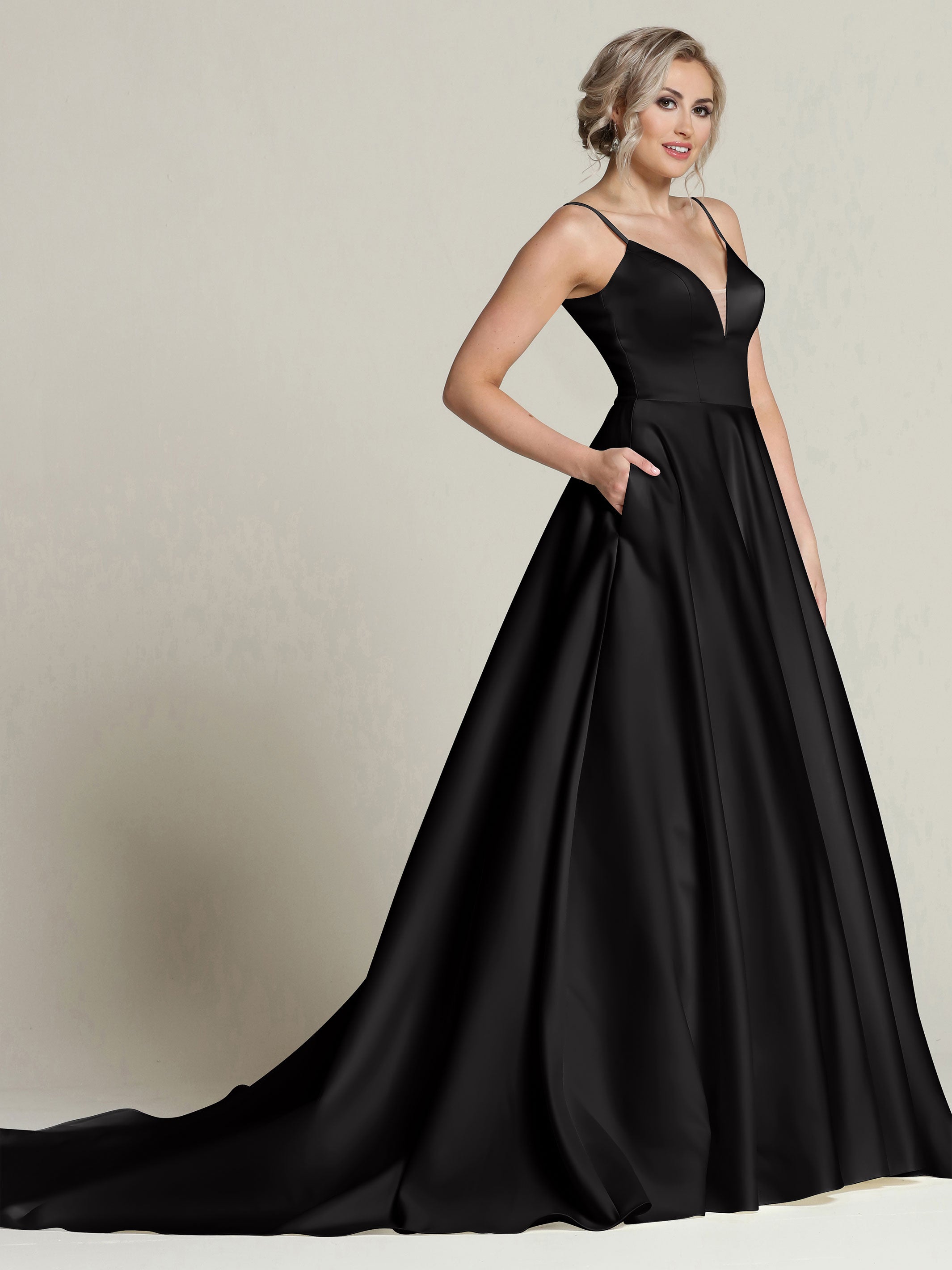 Elegant Melanie Satin Ball Gown with Spaghetti Straps & Scoop Back - Perfect for Prom, Wedding, and Formal Events