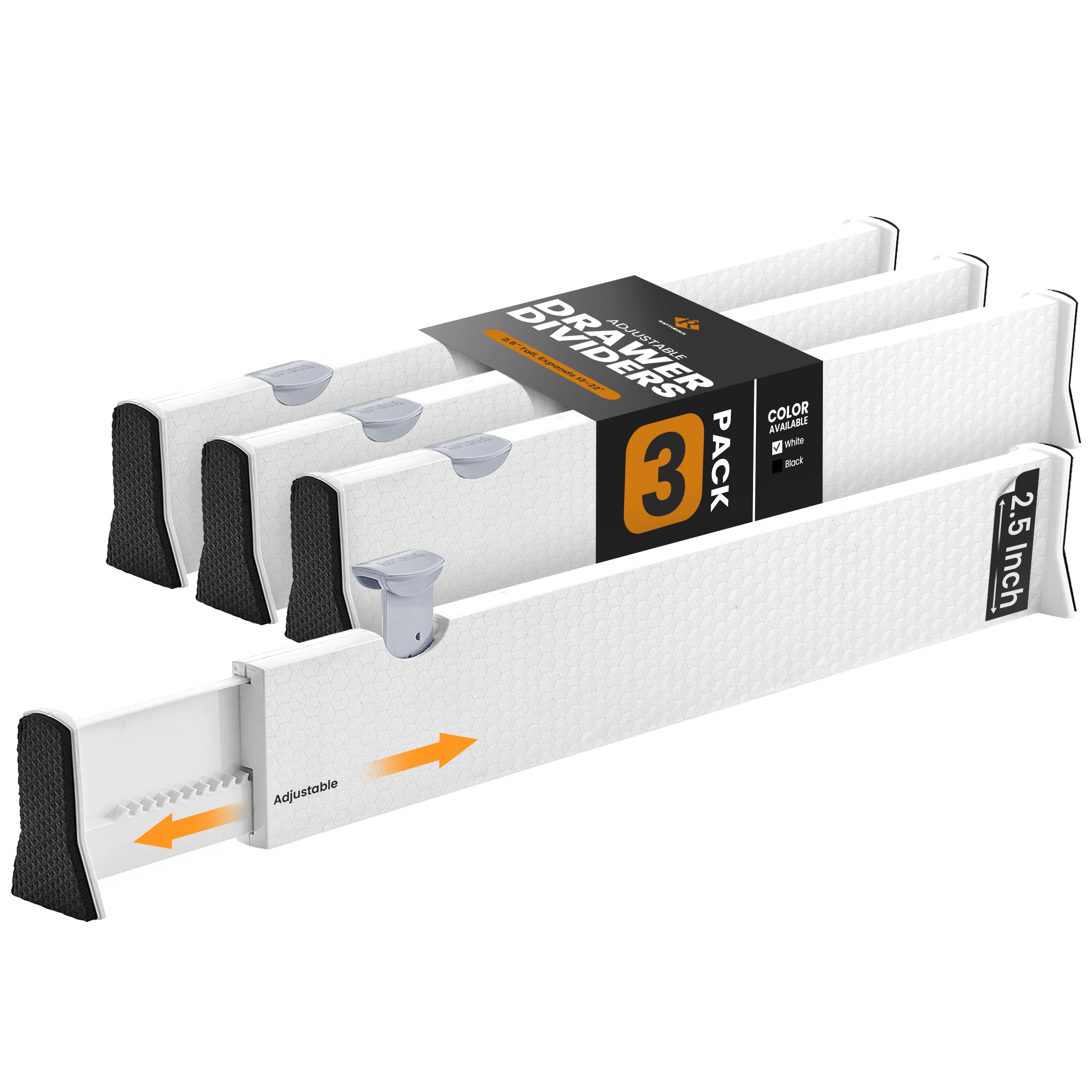 Adjustable Drawer Organizers 3-Pack, 2.5