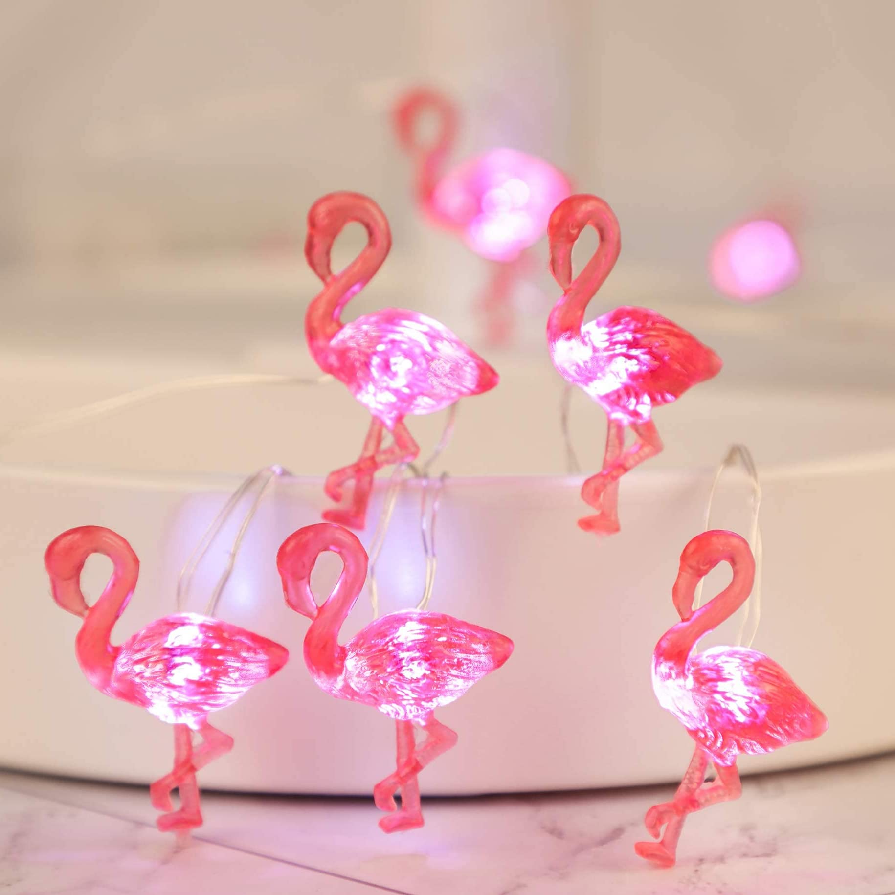 Pink Flamingo String Lights - 10ft 30LEDs Battery Operated & USB Powered with Remote Control - Tropical Fairy Lights for Home Decor, Party, Wedding, Backyard, Patio, Bedroom, and Outdoor Summer Decorations