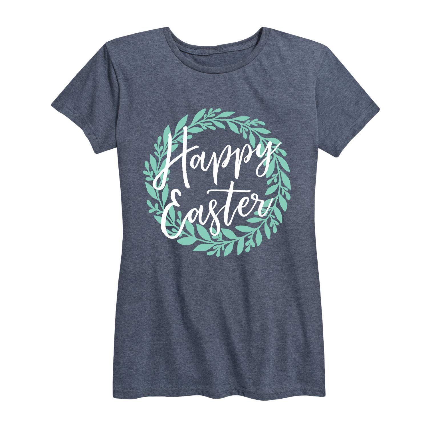 Happy Easter Floral Wreath Graphic T-Shirt for Women - Short Sleeve Casual Tee - Perfect for Easter Celebrations, Spring Outfits & Family Gatherings
