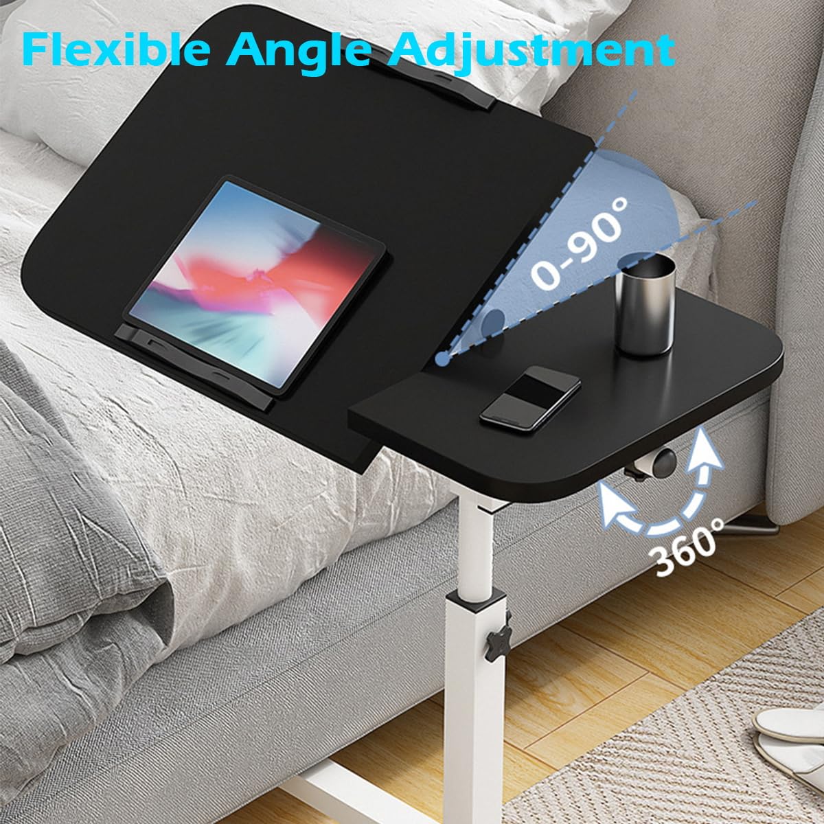 Adjustable Overbed Table with Wheels - Height Adjustable (23.6