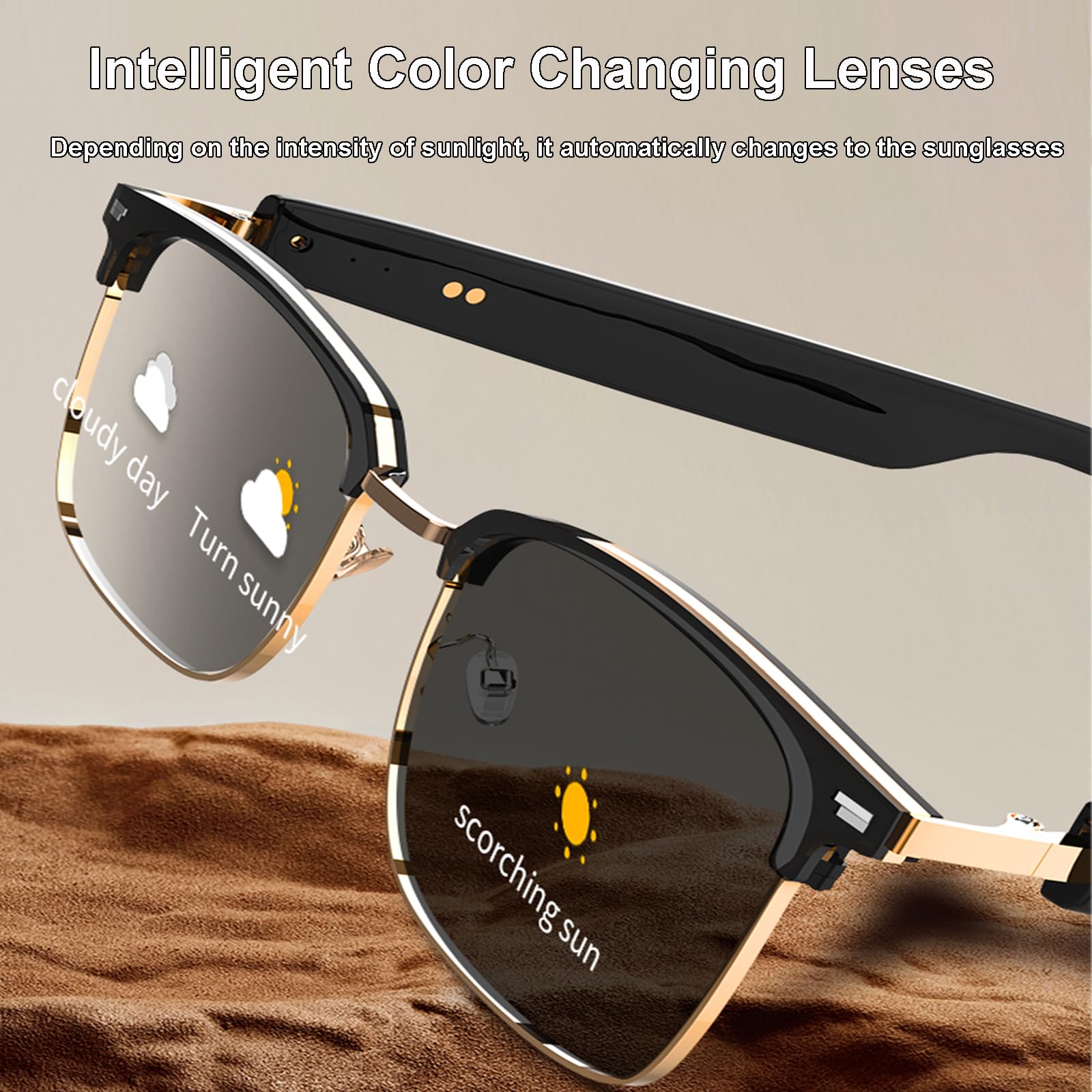 Smart Bluetooth Glasses for Men & Women - Open Ear Audio, Transition Lenses for Sports & Music Calls (Black/Silver) - Perfect for Running & Outdoor Activities