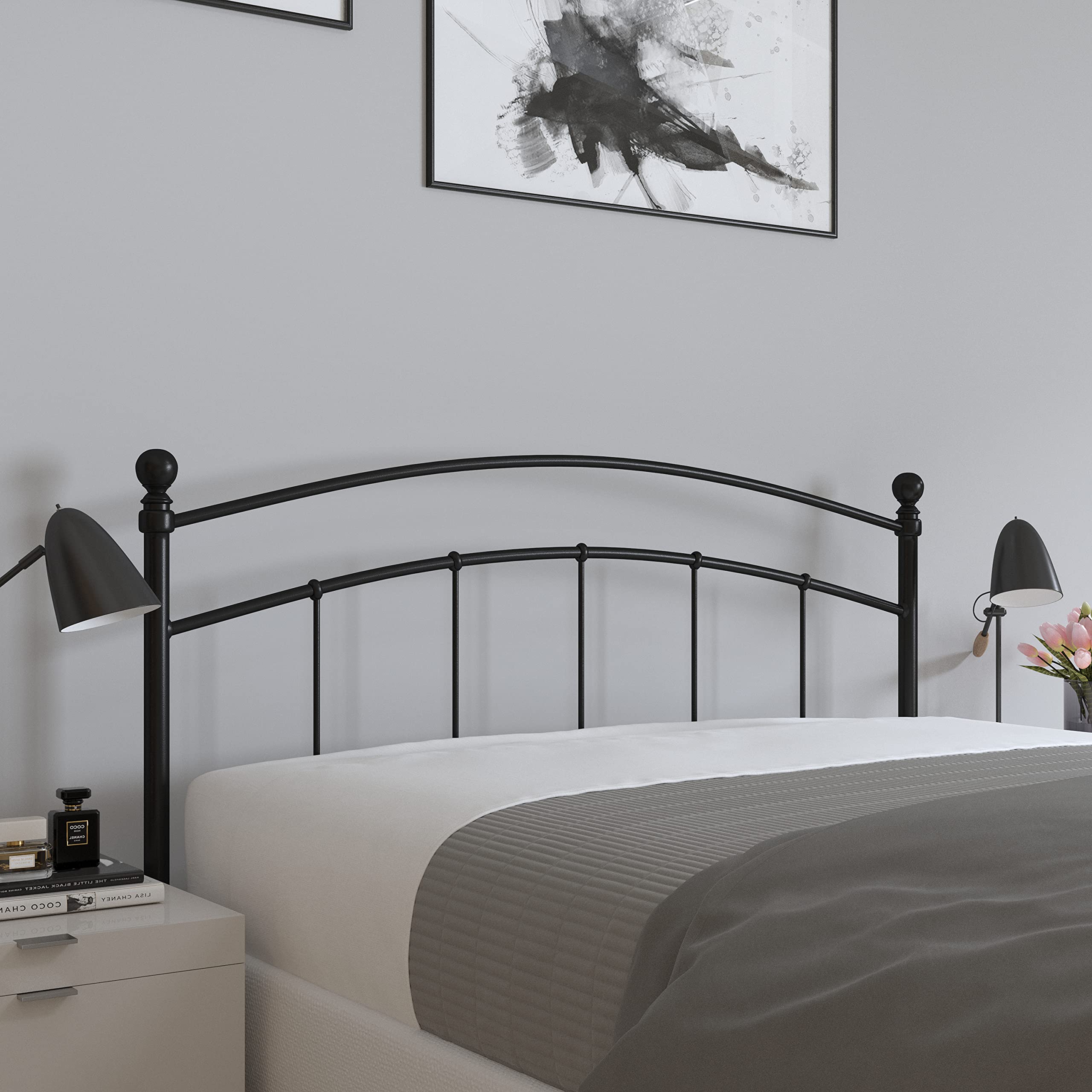 Merrick Lane Kildare Full Size Headboard - Modern Arched Black Metal Bed Headboard with Adjustable Rail Slots for Full Size Bed Frame - Perfect for Contemporary Bedroom Decor & Guest Room Setup