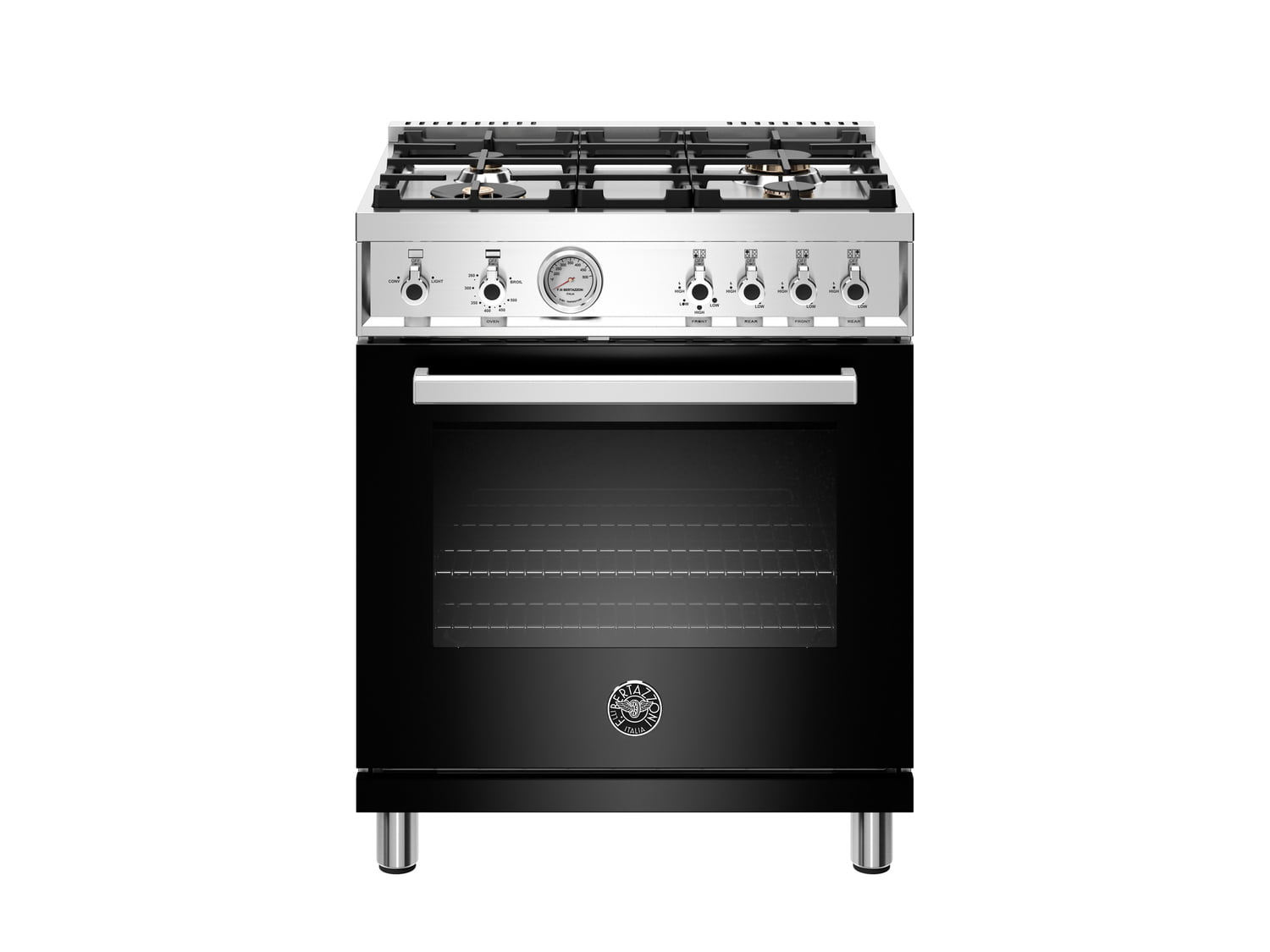 Bertazzoni PROF304GASNET 30 Inch Professional Gas Range - 4 Brass Burners, Black (Nero) - Perfect for Home Kitchens & Gourmet Cooking