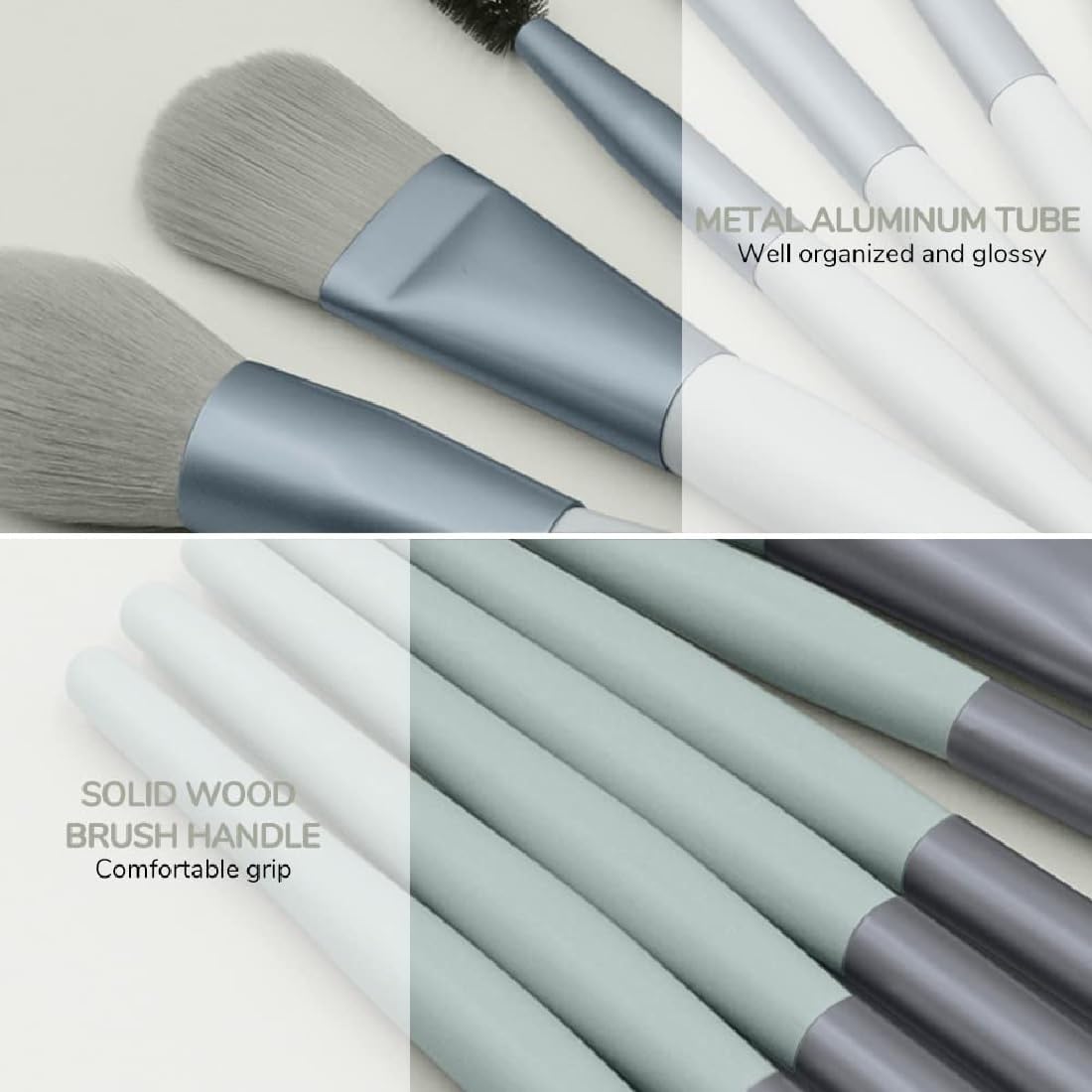 Premium 8-Piece Lite Green Makeup Brush Set for Foundation, Blush, Eyeshadow, Eyeliner, Lips & Brows | Professional Cosmetic Brush Kit with Travel Pouch | Perfect for Home, Travel & Professional Makeup Artists