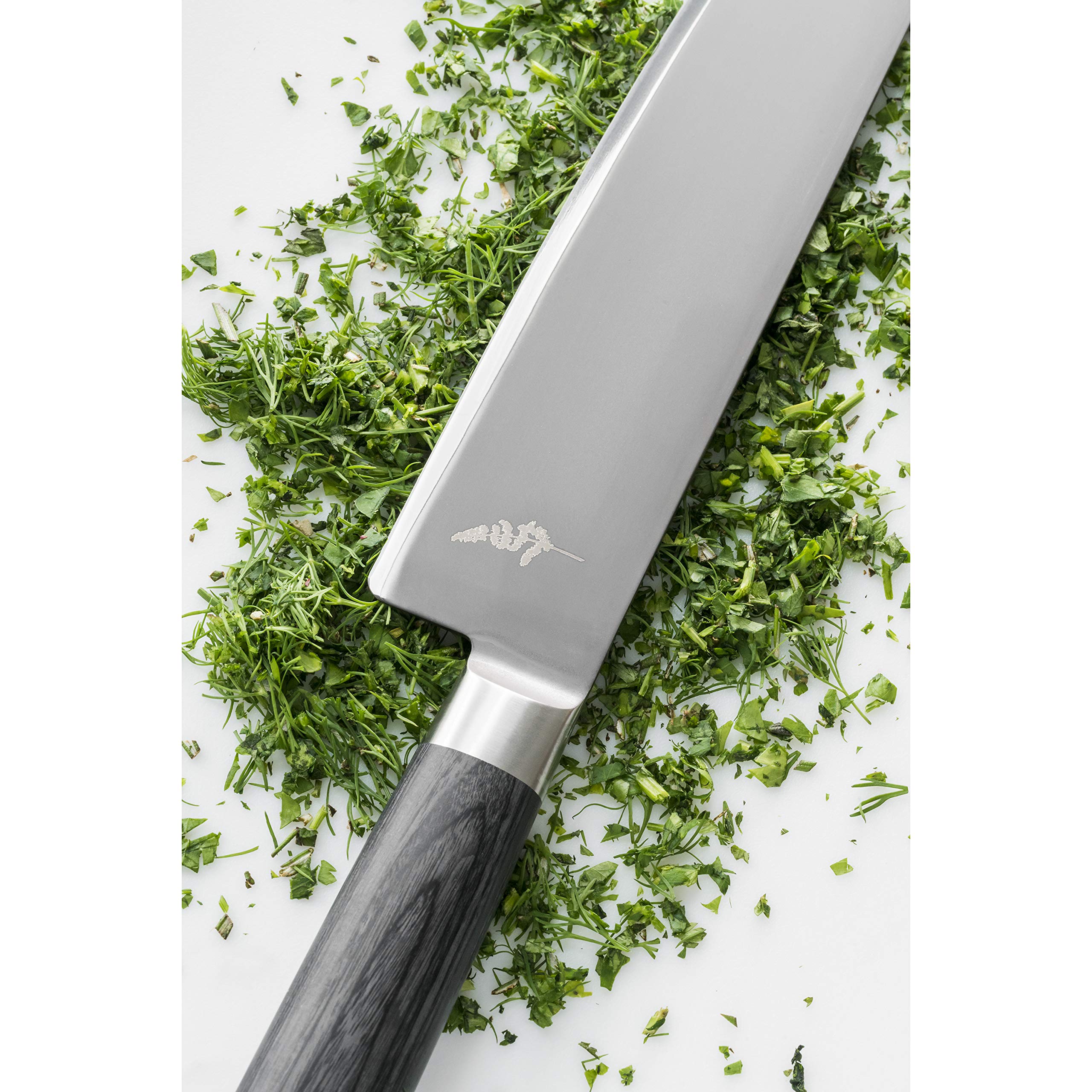 Michel BRAS No. 5 Santoku Knife - 9 Inch Professional Japanese Chef Knife with 3-Layer Stainless Steel Blade & Black Pakkawood Handle - Perfect for Slicing, Dicing, and Chopping Vegetables, Meat, and Fish - Ideal for Home Cooks and Professional Chefs