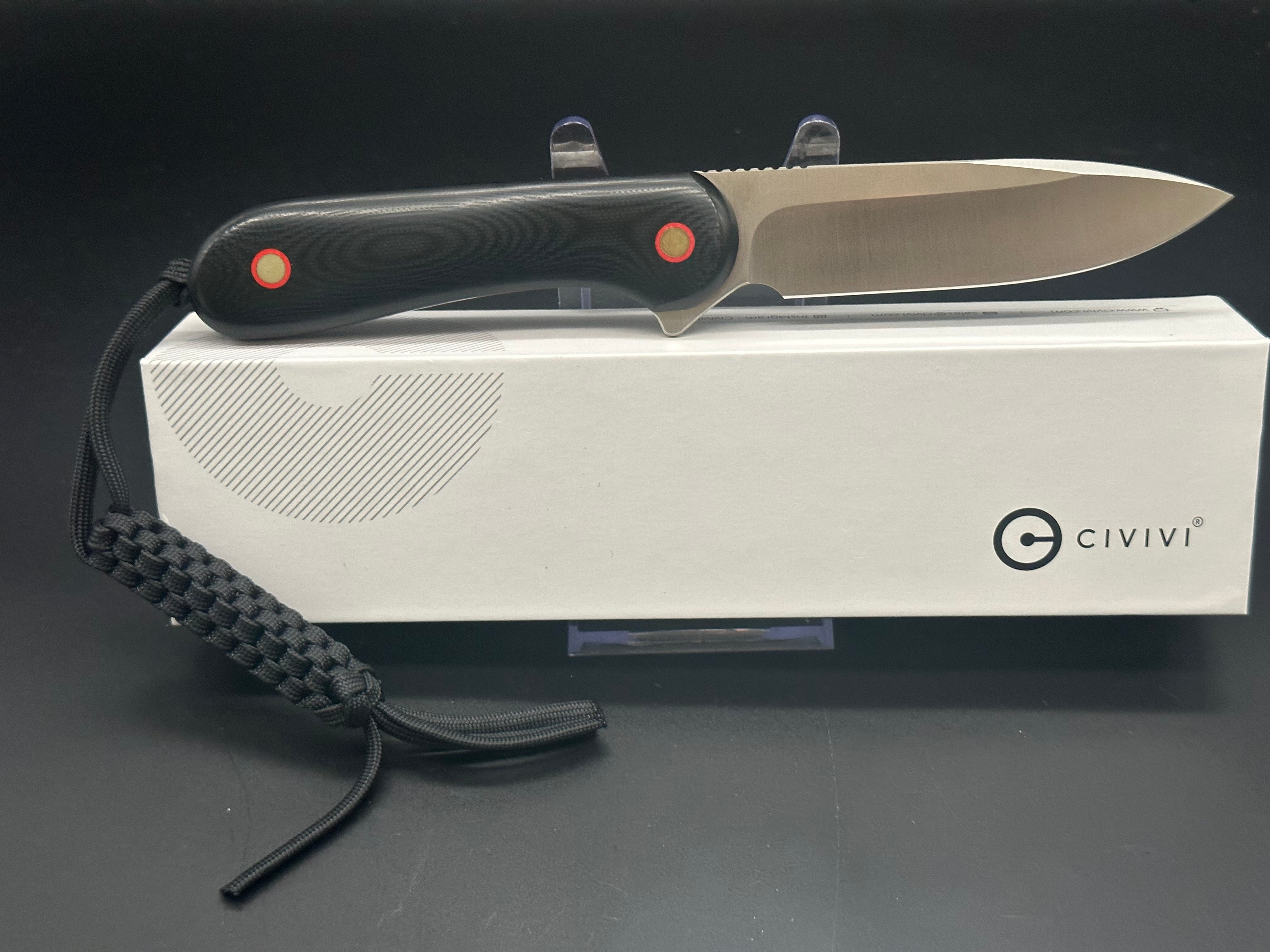 CIVIVI Elementum Fixed Blade Knife - Black G10 Handle with Red Accents - Outdoor Camping, Hunting & Survival EDC Tool