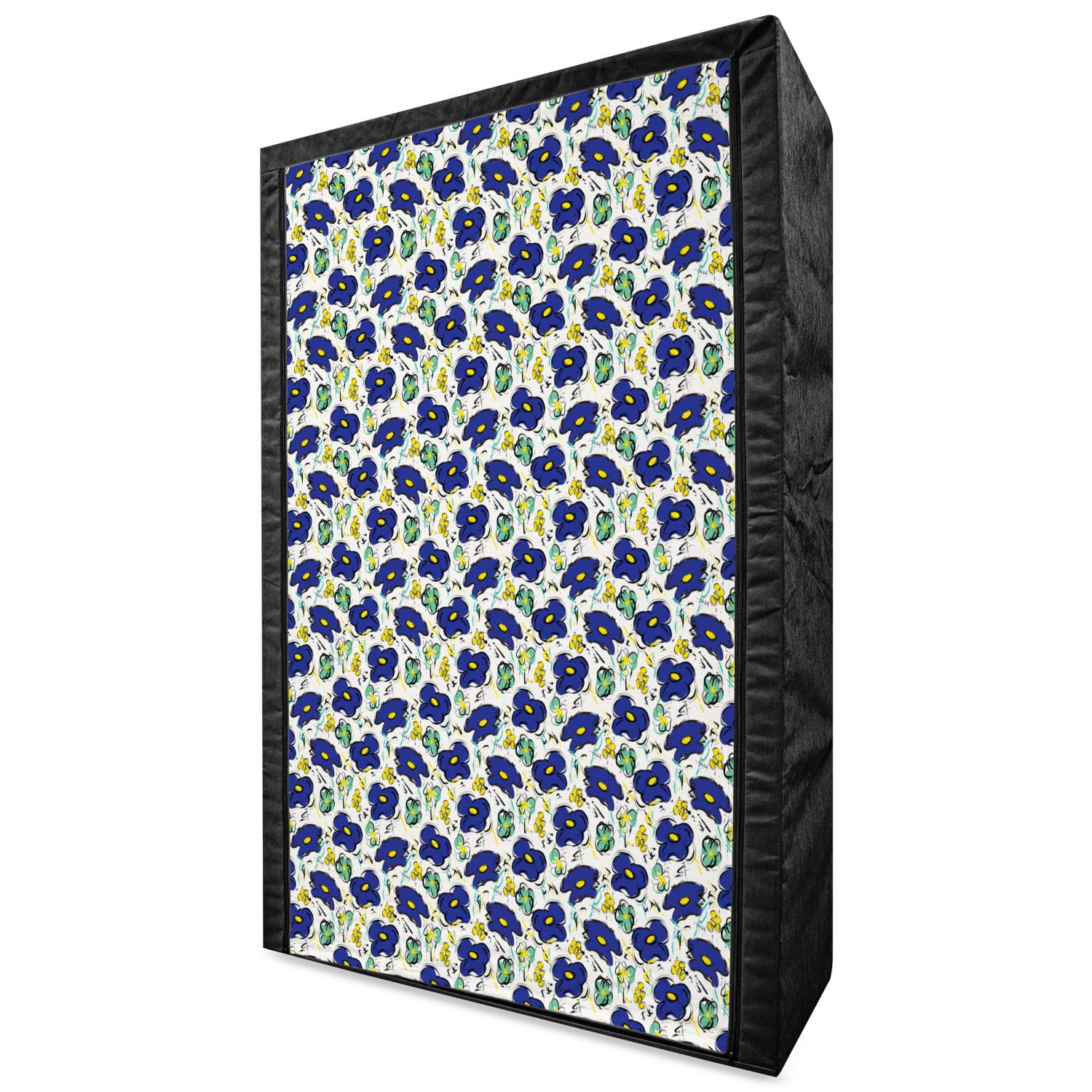 Ambesonne Leaf Portable Fabric Wardrobe Closet Organizer with Shelves | 42.5 Inch Clothing Storage | Brush Stroke Floral Design in Mint Green & Navy Blue | Perfect for Bedroom, Dorm, or Small Space Organization