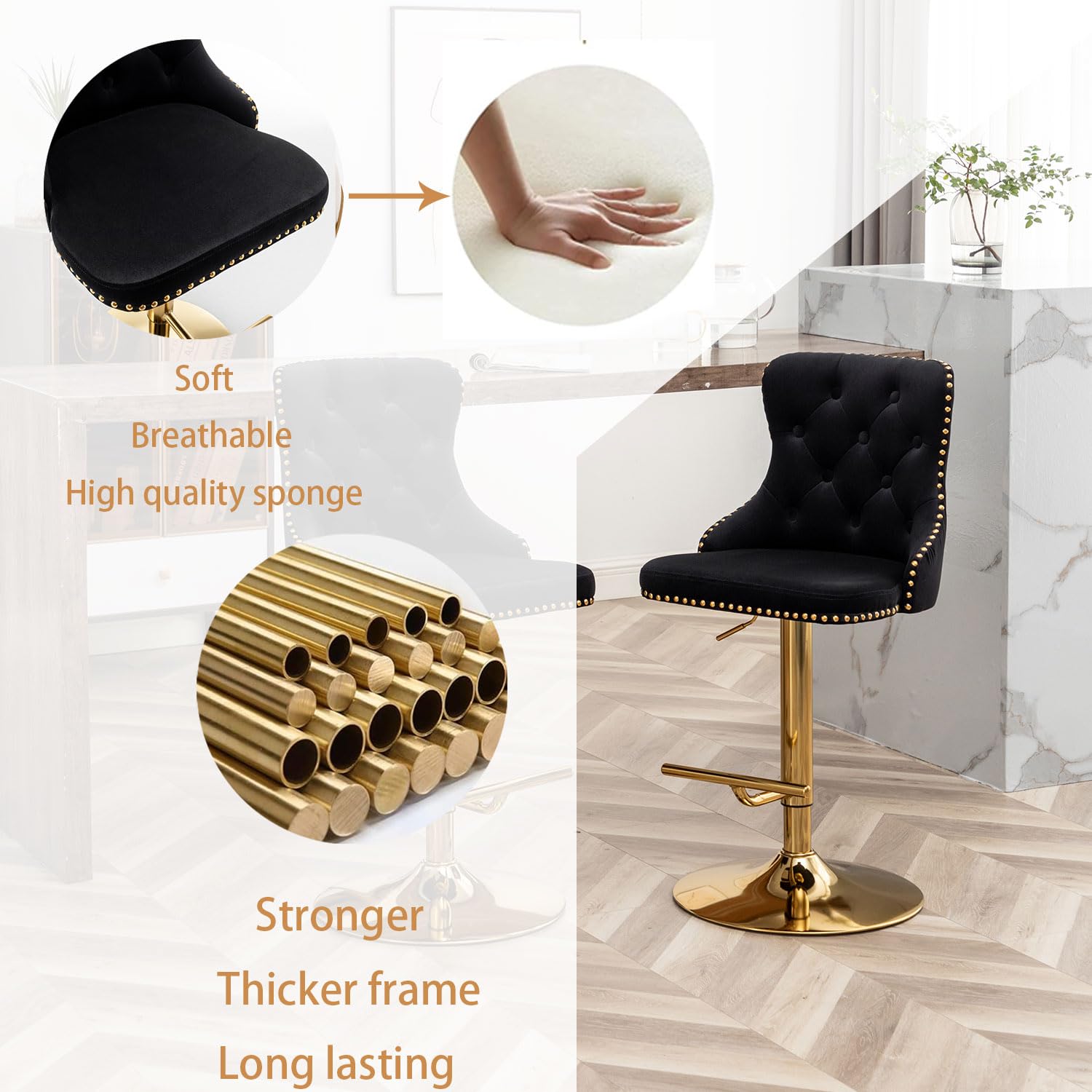 4 Pack Swivel Bar Stools with Button Tufted & Nailhead Trim - 24