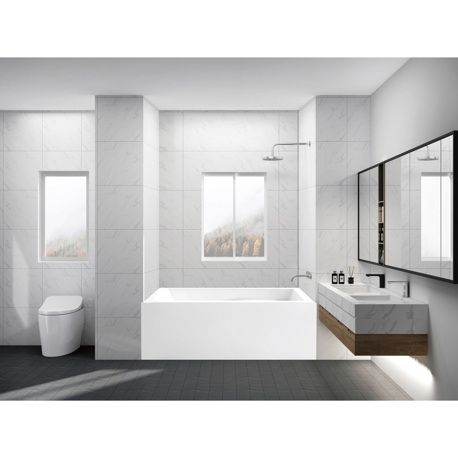 Aqua Eden 54 Inch Acrylic Rectangular 3 Wall Alcove Bathtub - Right Hand Drain, Anti-Skid Surface, Glossy White | Freestanding Soaking Tub for Modern Bathrooms, Spa-Like Relaxation at Home