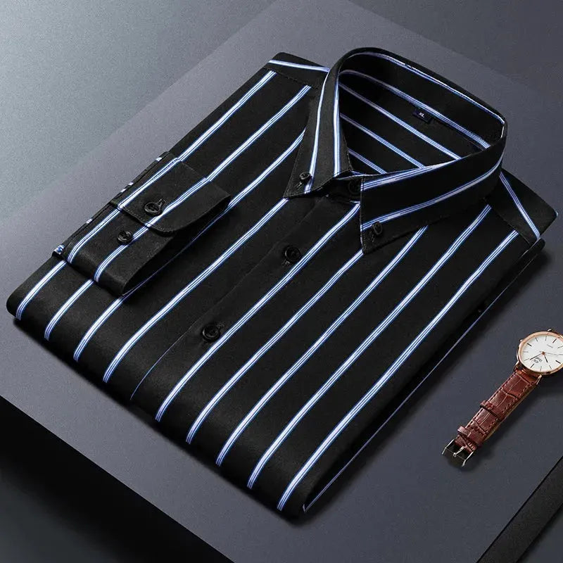 Men's Business Casual Wide Striped Shirt - Slim Fit Long Sleeve Button Down Dress Shirt for Office, Work & Formal Occasions