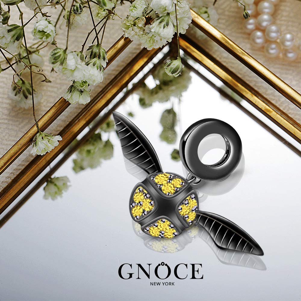 GNOCE 925 Sterling Silver Quidditch Charm Pendant - Let Us Win Black Dangle Charm for Bracelet & Necklace - Perfect for Harry Potter Fans & Movie Lovers - Great Gift for Birthdays, Cosplay & Wizarding World Enthusiasts