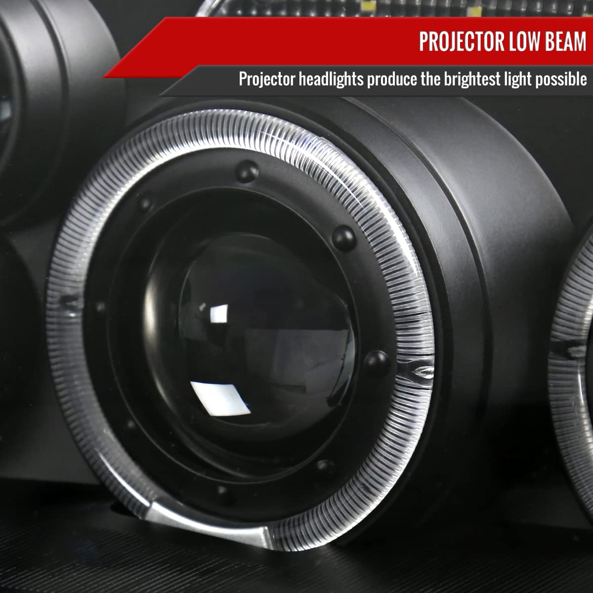 99-05 LED Halo Projector Headlights - Black with Fog Lights | High-Performance Car Headlamps for Night Driving & Off-Road Use