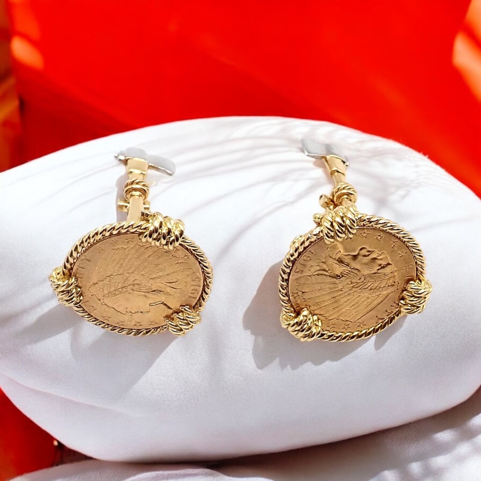 18k & 22k Gold Indian Head Coin Cufflinks for Men - Verdura Five Buck Luxury Jewelry - Perfect for Weddings, Business Meetings & Formal Events