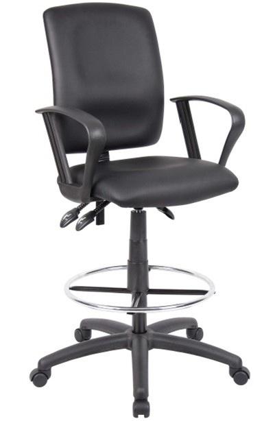 Boss Drafting Stool with Black Leather Seat - Adjustable Height Office Chair (Models B1645, B1646, B1647) - Perfect for Architects, Artists & Home Office Workspaces