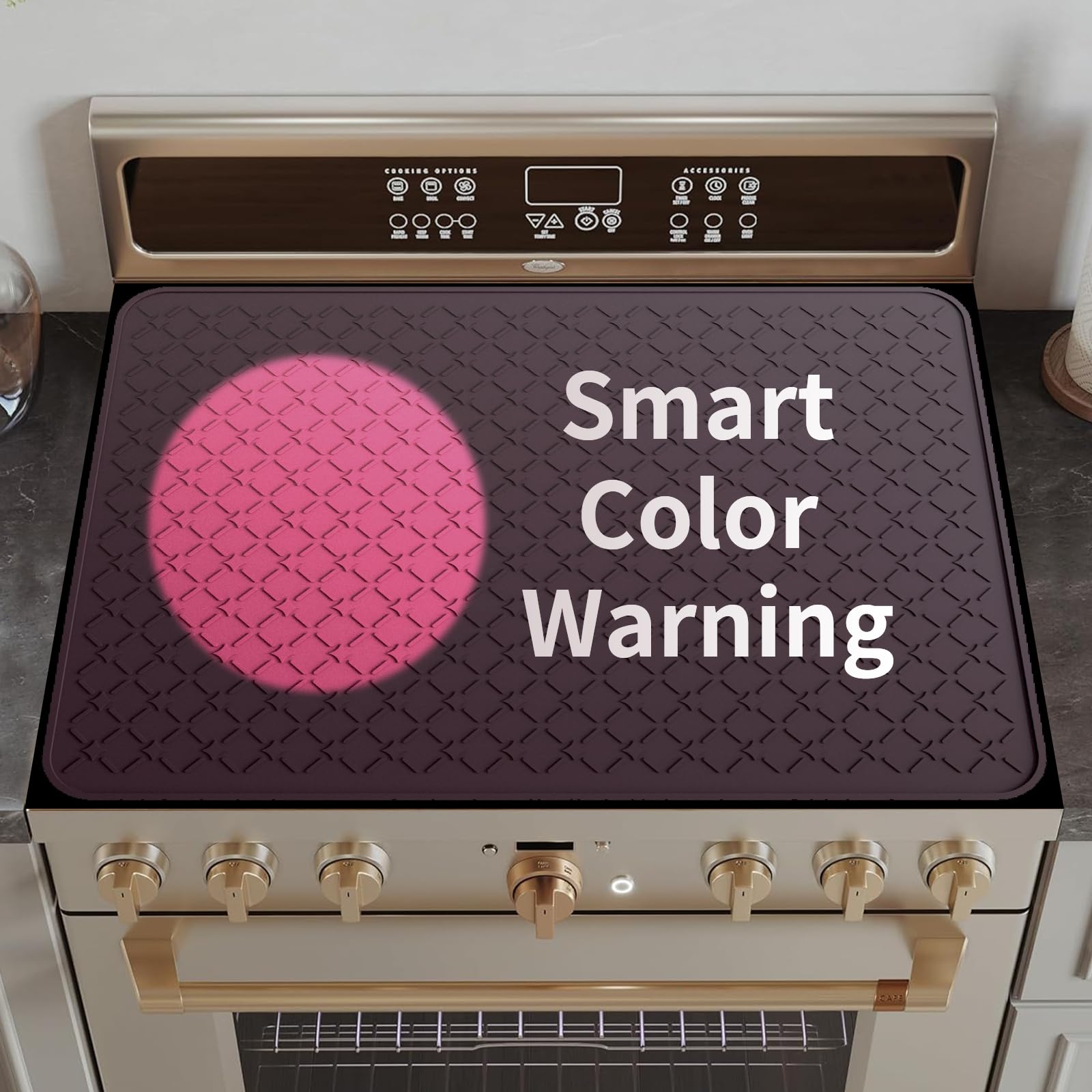 Smart Color-Changing Stove Top Covers for Electric Stove | Heat-Activated Silicone Stove Mat for Glass Top Stove | 28×20 Inches Heat-Resistant Glass Cooktop Protector | Easy-to-Clean Brown | Perfect for Kitchen Safety & Countertop Protection While Cooking